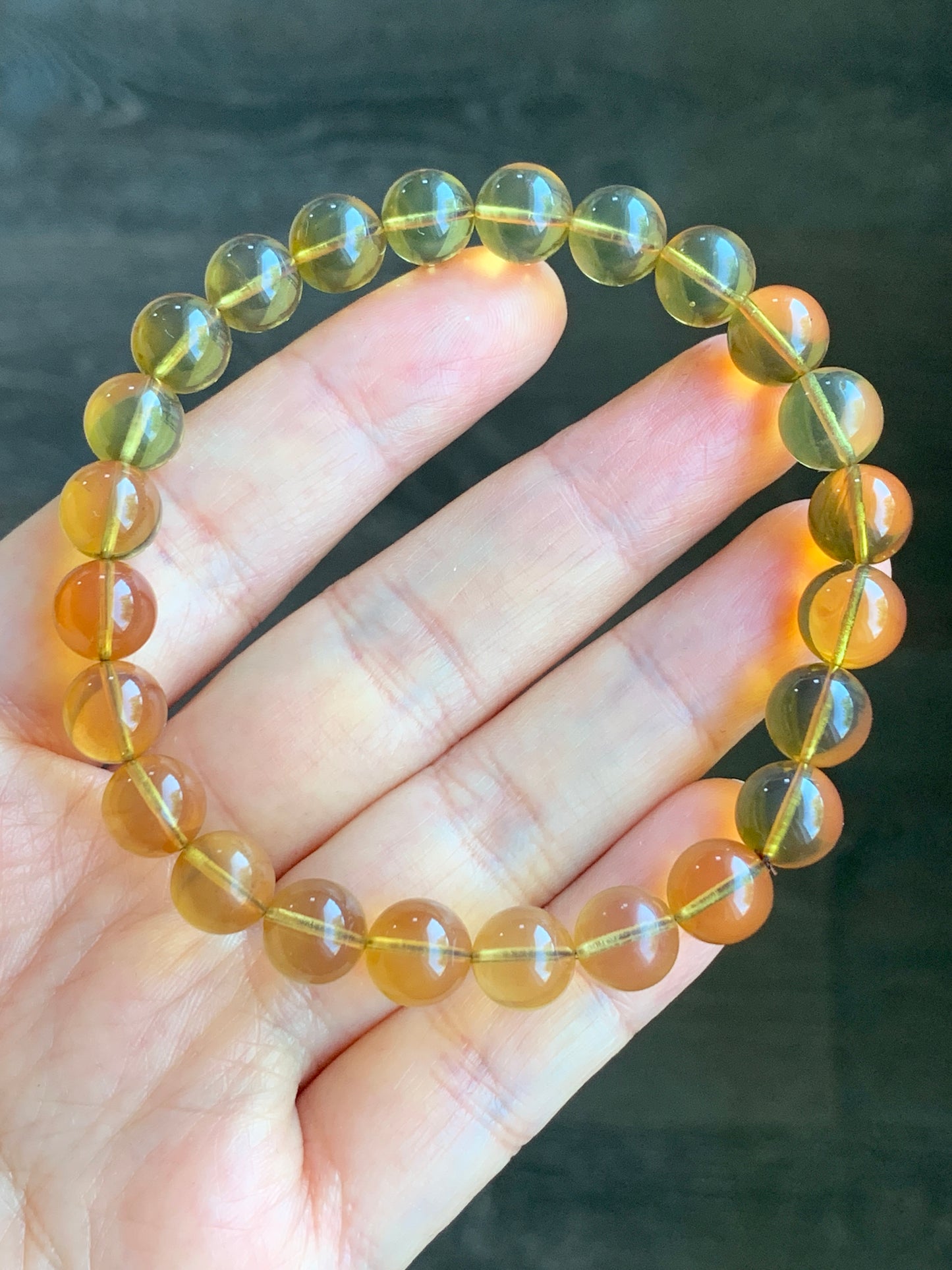 Natural Burmese Blue Amber Round Beads Beaded Bracelet Stretchy 8.5mm 7.75” 8g 天然缅甸蓝珀圆珠手串