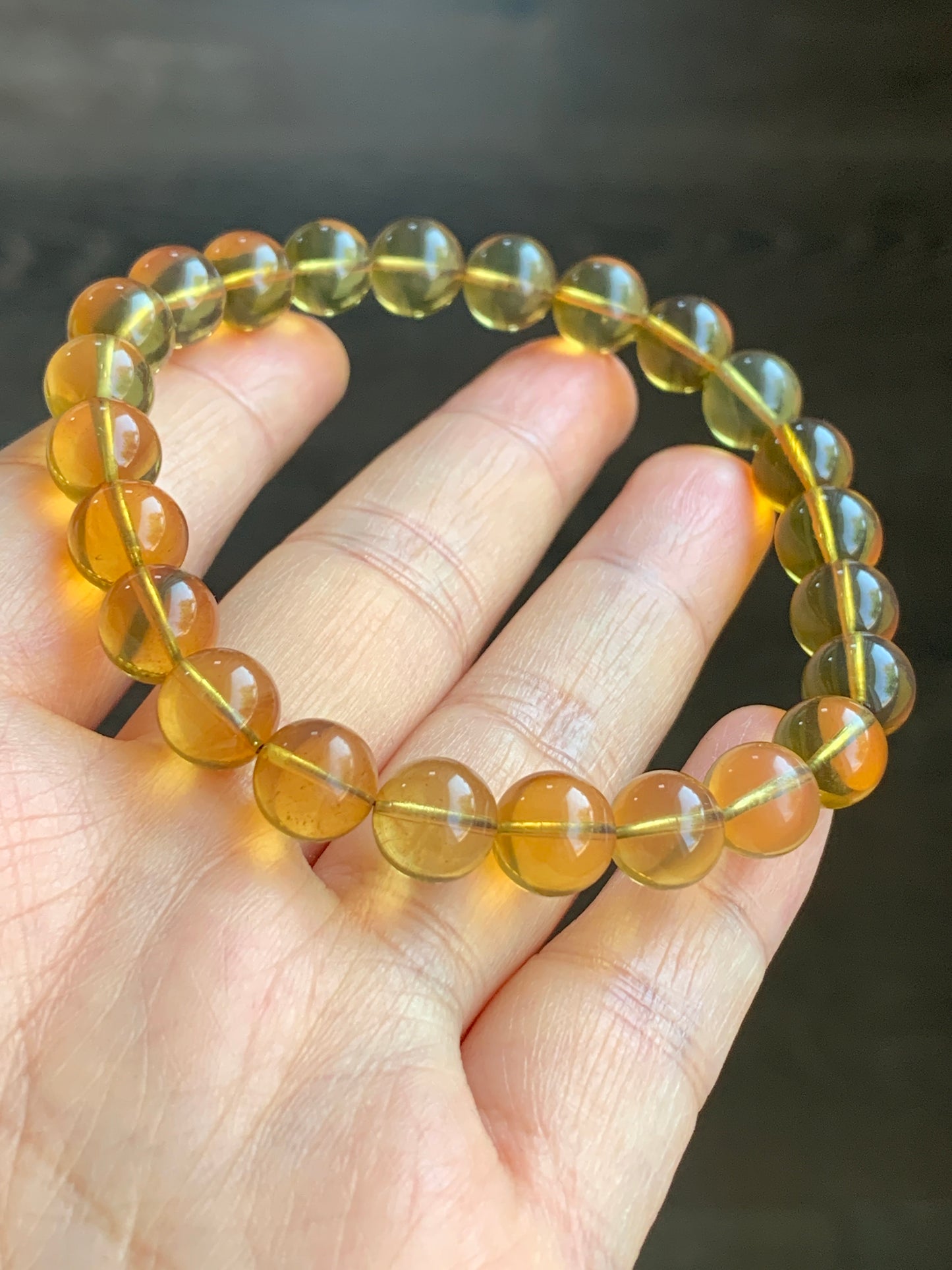 Natural Burmese Blue Amber Round Beads Beaded Bracelet Stretchy 8.5mm 7.75” 8g 天然缅甸蓝珀圆珠手串