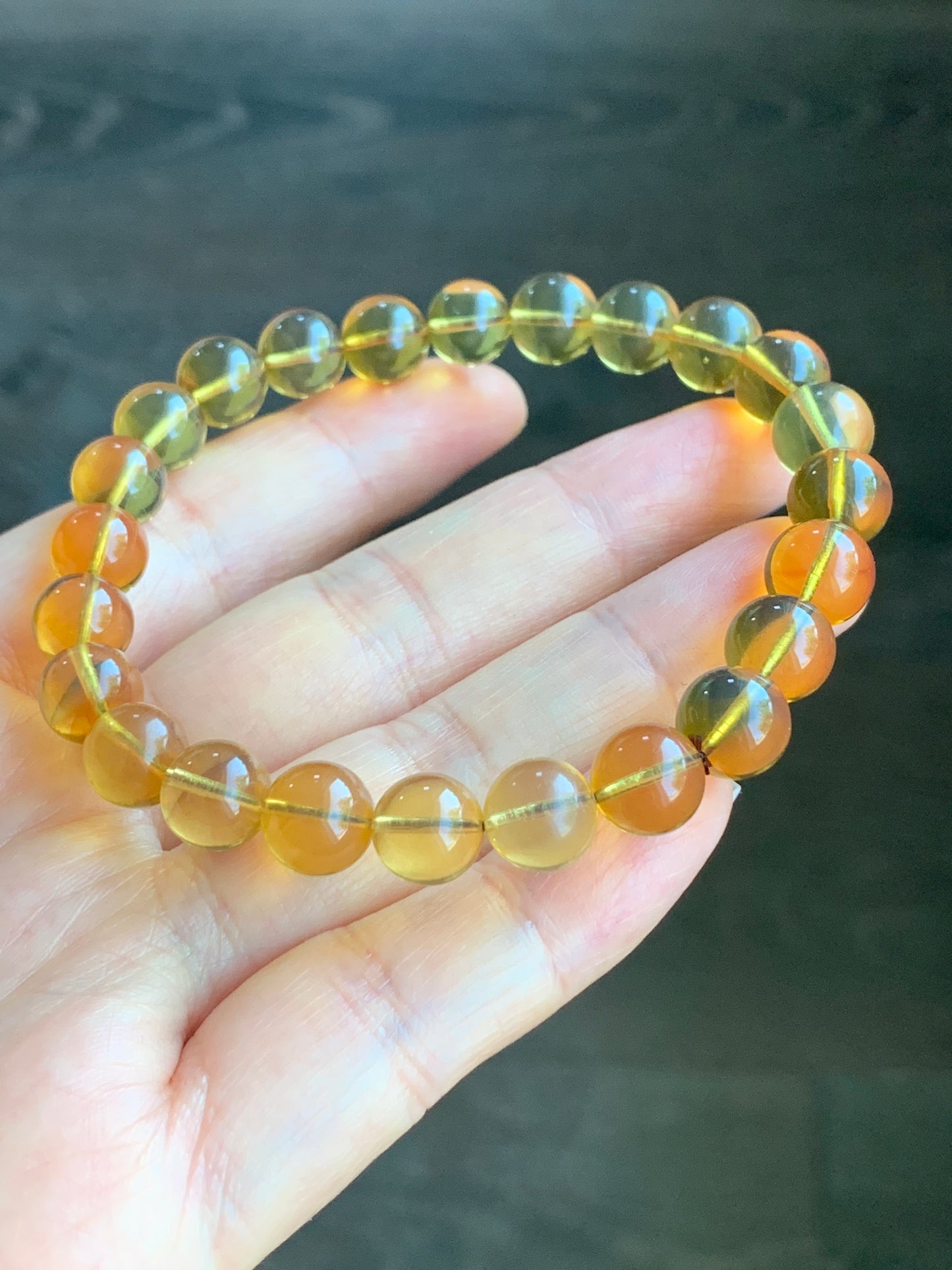 Natural Burmese Blue Amber Round Beads Beaded Bracelet Stretchy 8.5mm 7.75” 8g 天然缅甸蓝珀圆珠手串