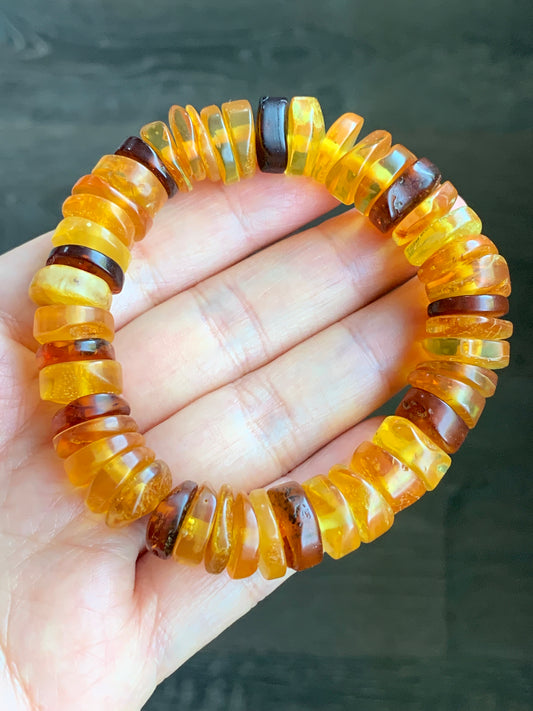 Natural Amber Flat Beads Beaded Bracelet Stretchy AMB1113