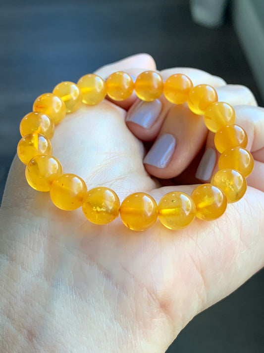 Natural Genuine Beewax Amber Large Beads Beaded Bracelet Stretchy 9mm 6” 8.2 grams 天然蜜蜡琥珀大卡圆珠手串 AMB925