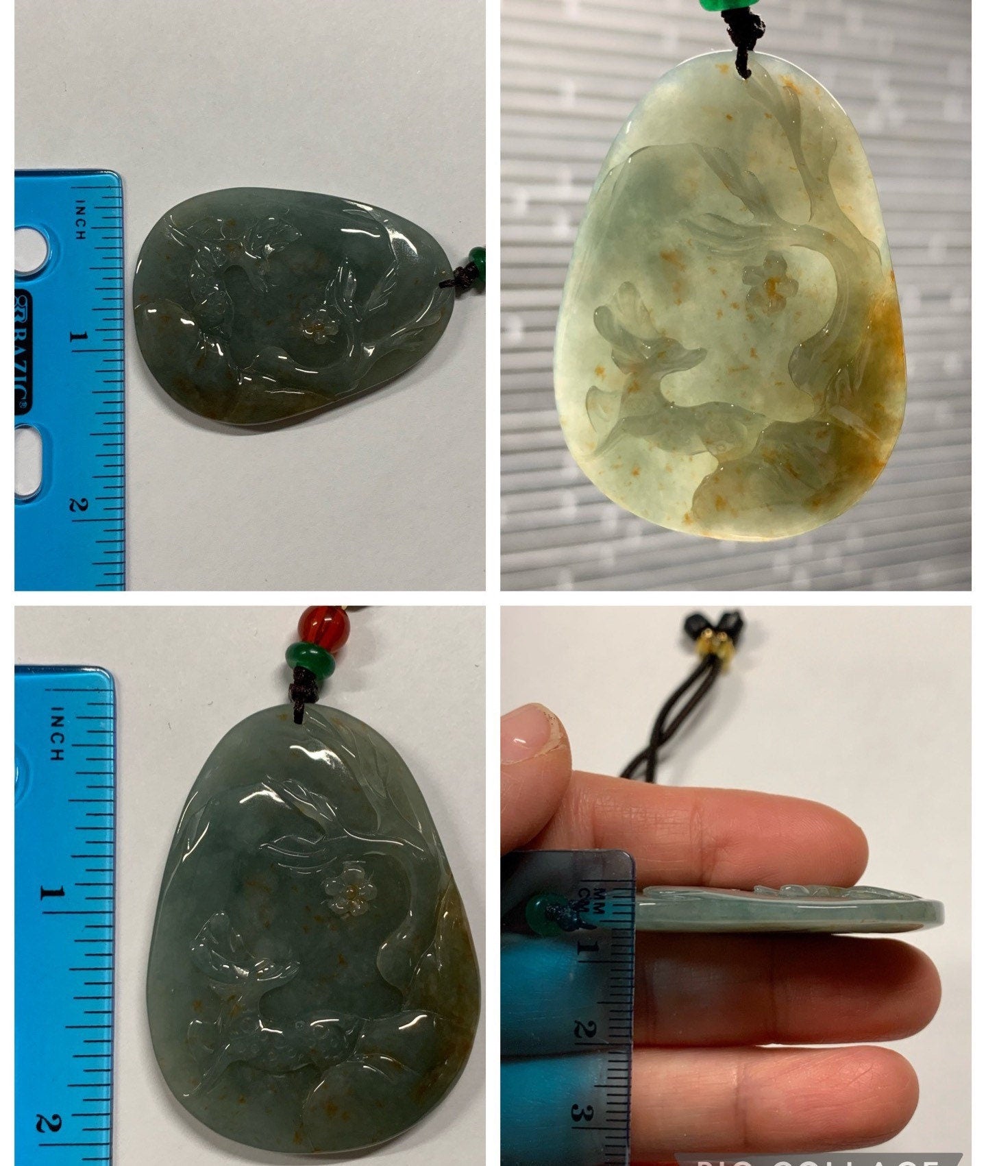 Beautiful Natural Burmese Icy Translucent Dark Teal Green Jadeite with Golden Marbling Deer Pendant Carved Deer Tag Necklace 天然缅甸翡翠撒金鹿牌吊坠