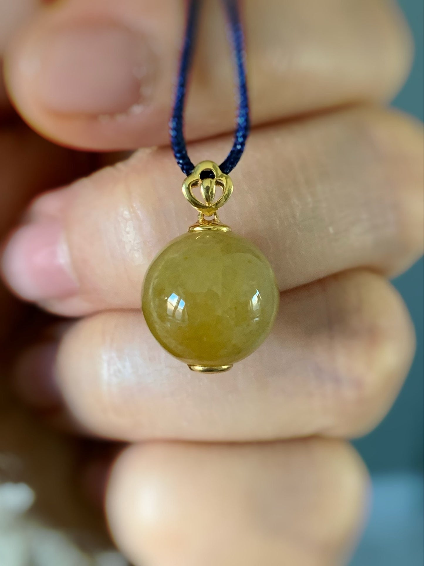 Certified Burmese Icy Vibrant Yellow Jadeite Sphere Single Bead Pendant 12.6mm 18K Yellow Gold Bail 天然缅甸翡翠浓黄翡大卡单珠镶嵌吊坠