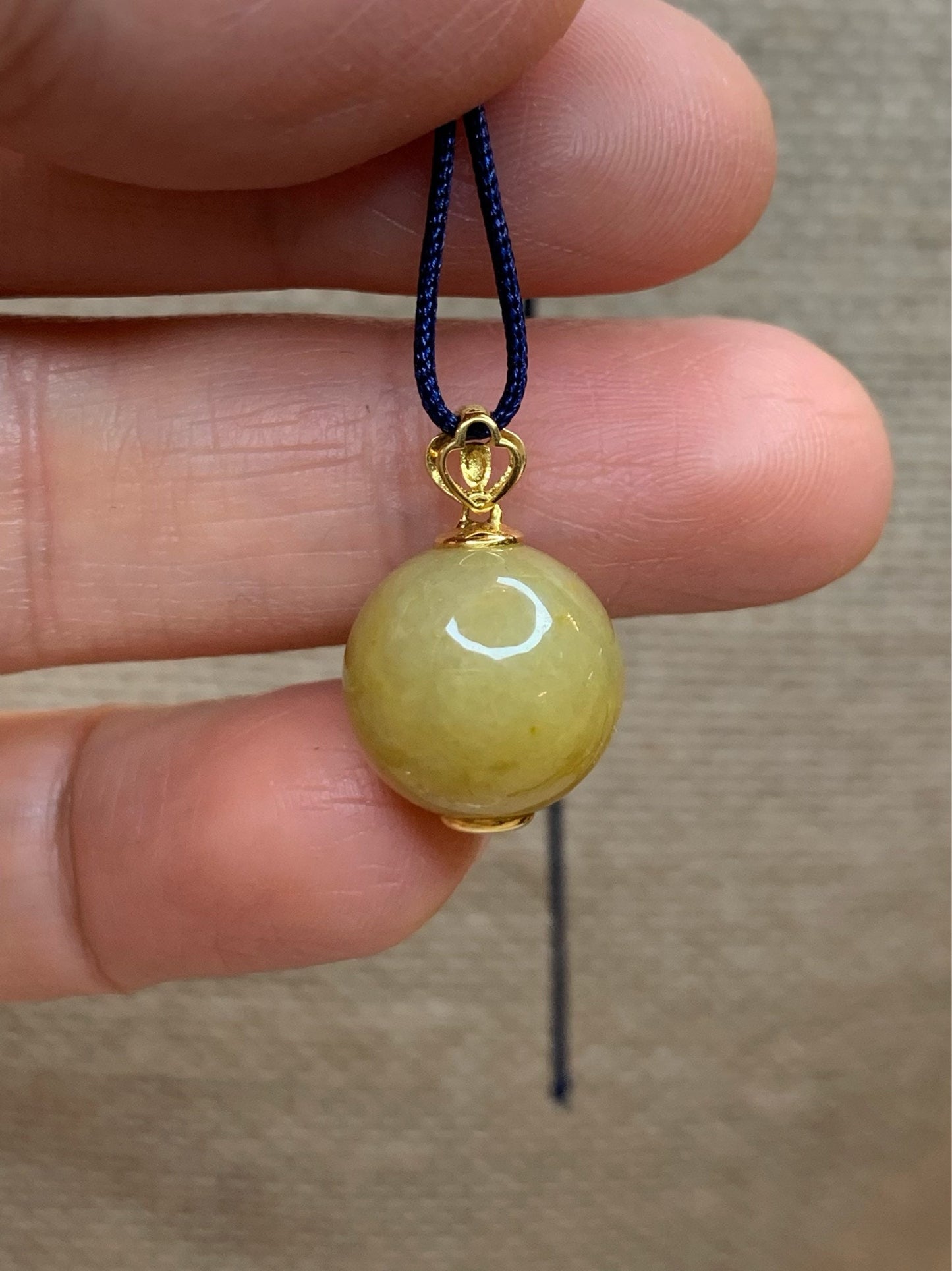 Certified Burmese Icy Vibrant Yellow Jadeite Sphere Single Bead Pendant 12.6mm 18K Yellow Gold Bail 天然缅甸翡翠浓黄翡大卡单珠镶嵌吊坠