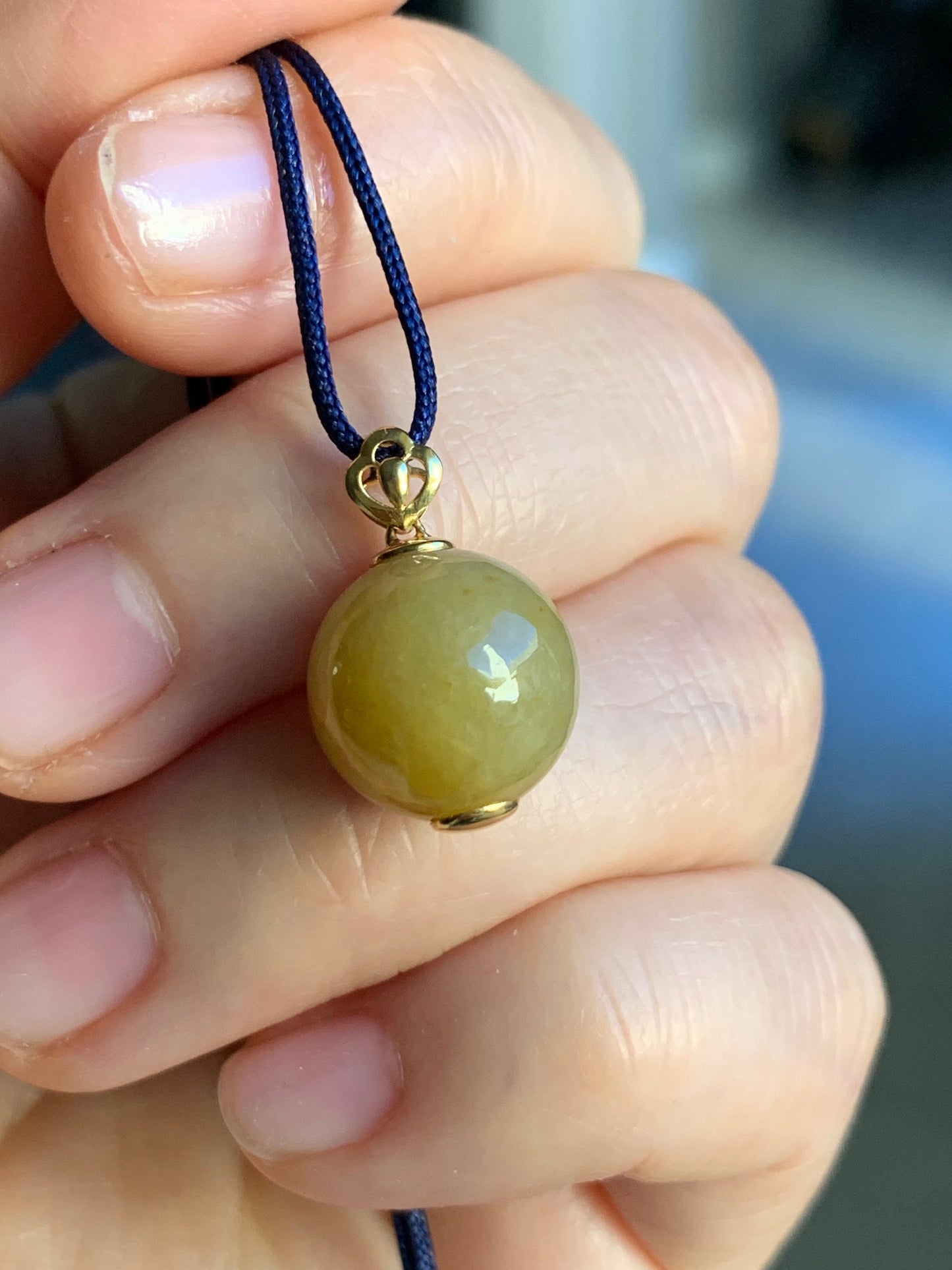 Certified Burmese Icy Vibrant Yellow Jadeite Sphere Single Bead Pendant 12.6mm 18K Yellow Gold Bail 天然缅甸翡翠浓黄翡大卡单珠镶嵌吊坠