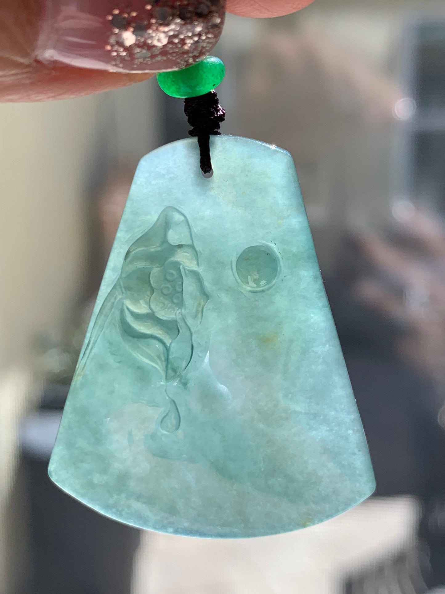 Beautiful Natural Burmese Icy Translucent Dark Green Jadeite Lotus Flower Pendant Rope Necklace 天然缅甸翡翠起冰老种深绿莲花吊坠