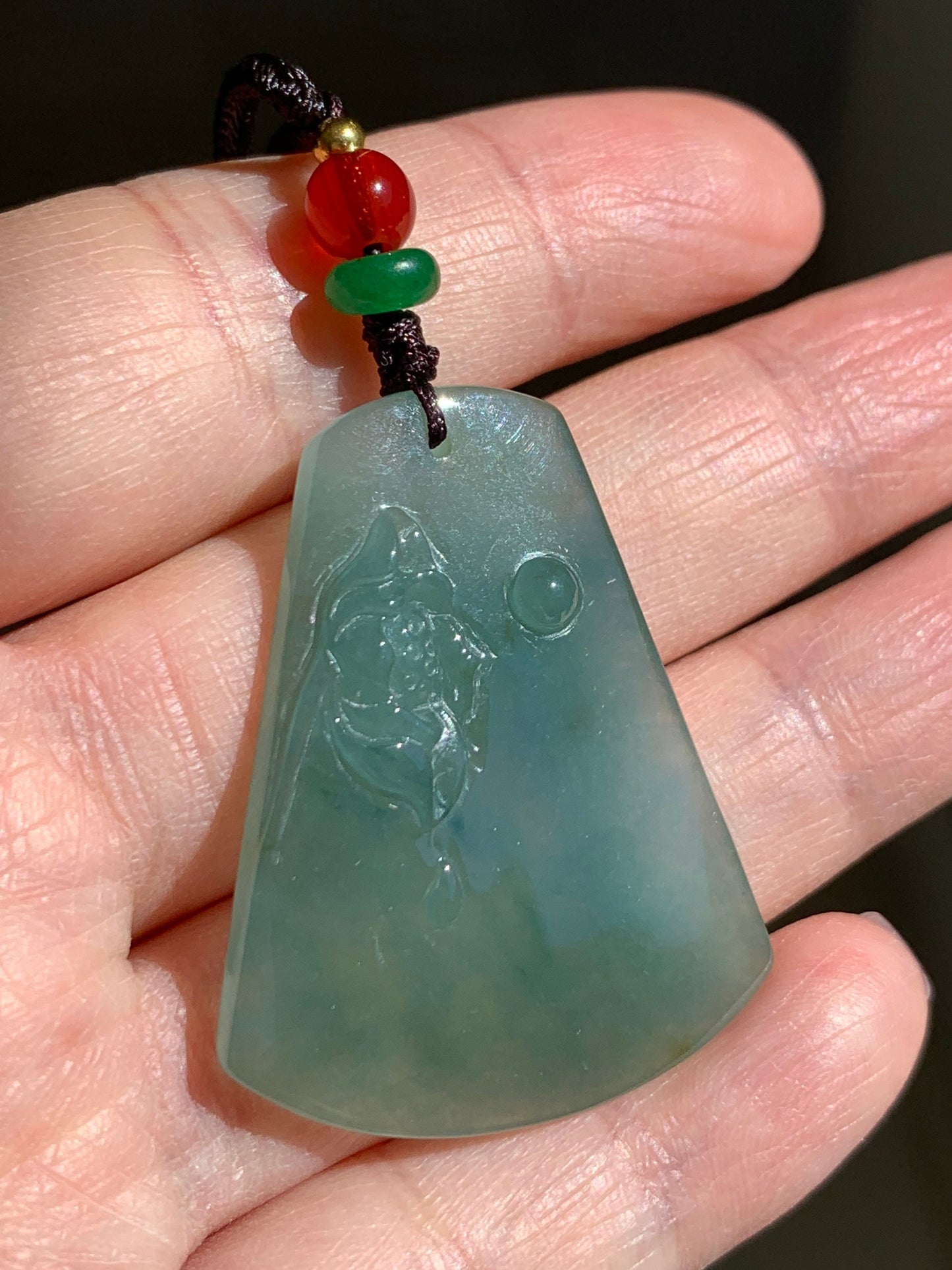 Beautiful Natural Burmese Icy Translucent Dark Green Jadeite Lotus Flower Pendant Rope Necklace 天然缅甸翡翠起冰老种深绿莲花吊坠