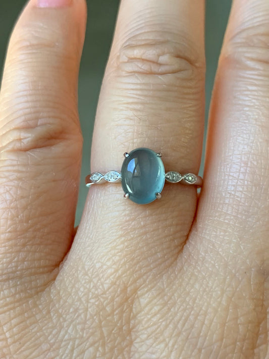 Certified Natural Guatemalan Premium Highly Translucent Blue Jadeite Ring with genuine Diamonds 18K White Gold Sz 7 天然危地马拉正高冰蓝水翡翠钻石镶嵌戒指