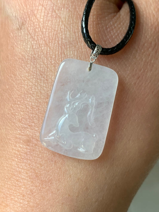 Natural Burmese Icy Highly Translucent White Jadeite Deer Tag Pendant 18K White Gold 天然缅甸正冰鹿牌镶嵌吊坠