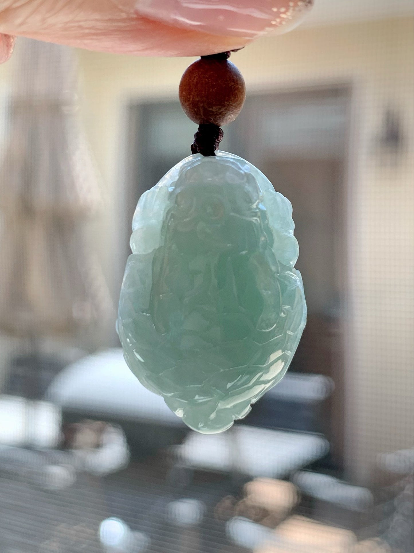 Natural Burmese Icy Translucent Light Green Jadeite Male Dragon Turtle Pendant Rope Necklace Adjustable 25” 9 Grams DT01 天然缅甸糯冰晴底翡翠带吧龙龟吊坠