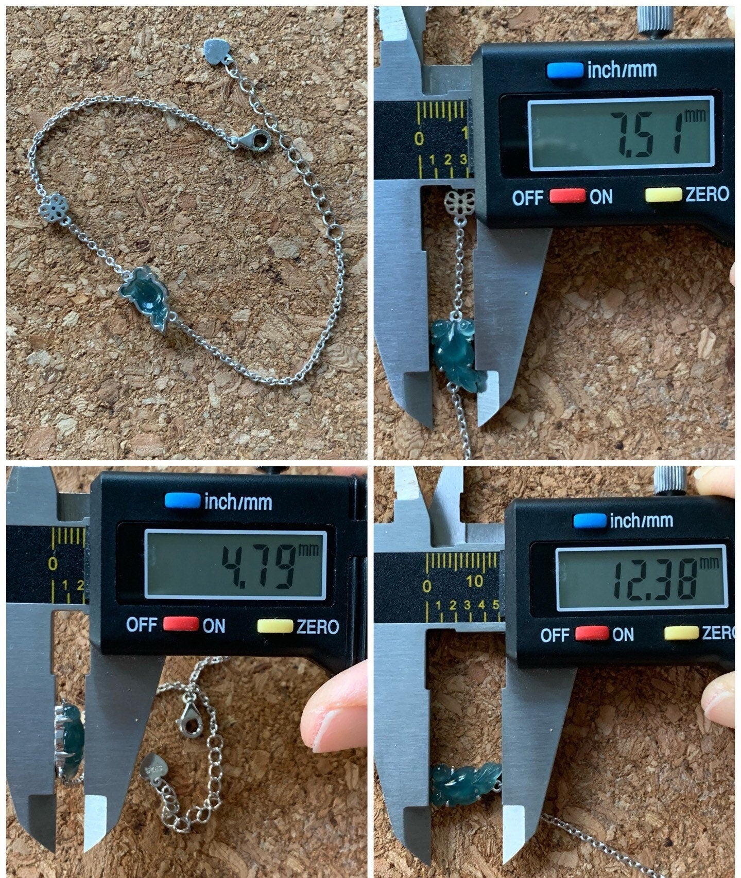 Certified Natural Guatemalan Highly Translucent Teal Blue Jadeite Carved Goldfish Bracelet S925 Sterling Silver adjustable 天然冰危蓝绿翡翠金鱼银镶手链