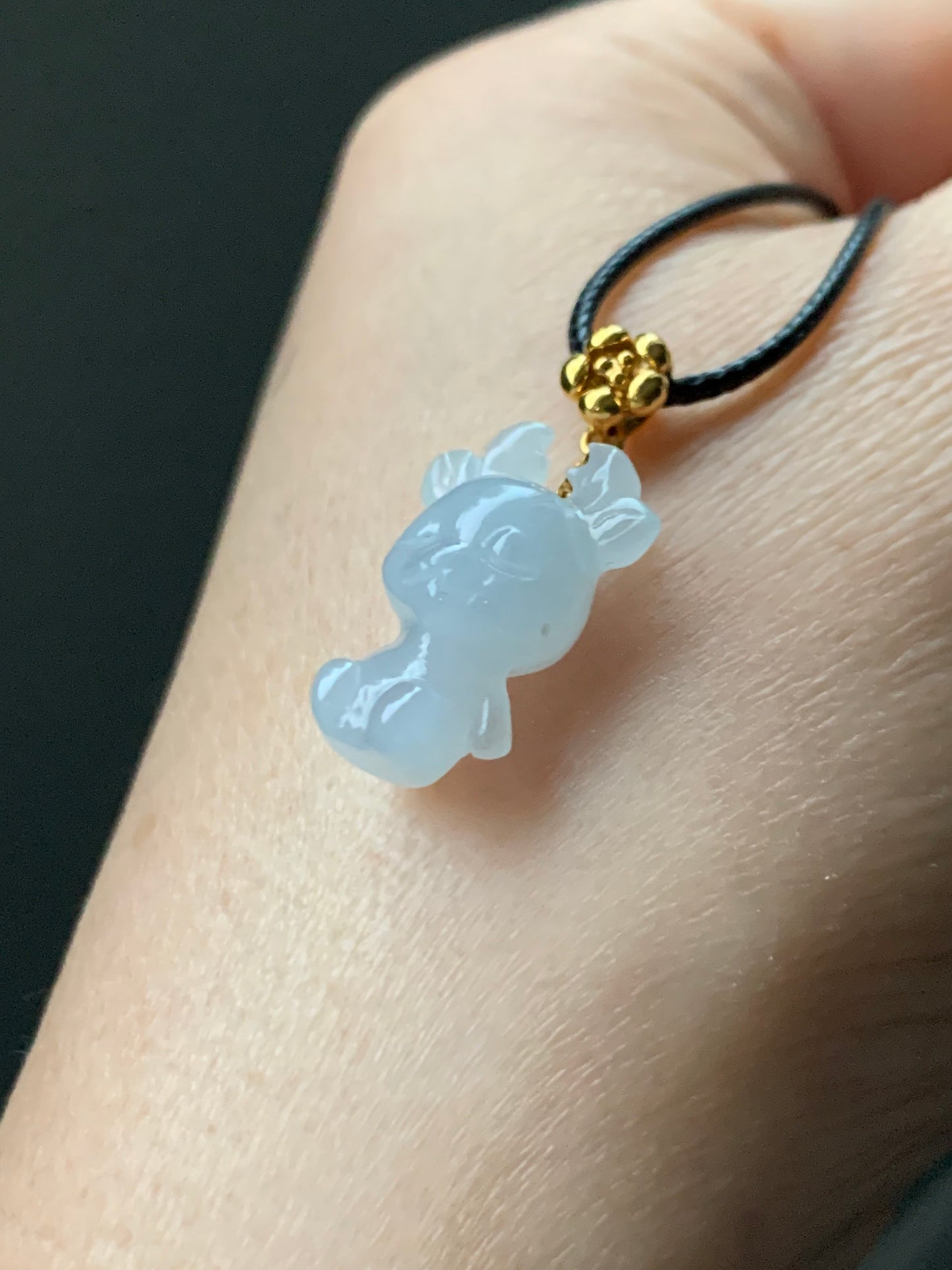 Certified Natural Burmese Icy Translucent & Gelatinous White Jadeite Carved Deer Pendant 18K Yellow Gold Cherry Blossom Bail 天然缅甸白冰翡翠小鹿镶嵌吊坠