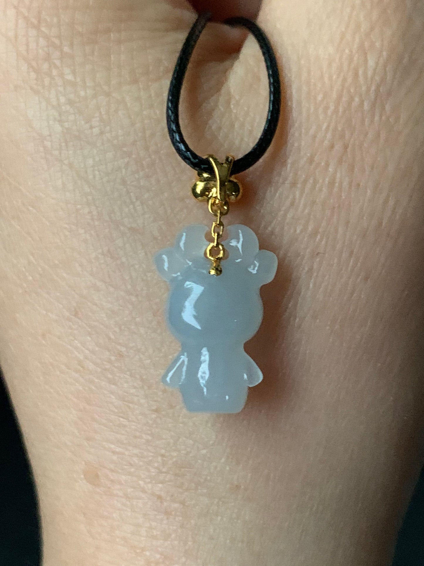 Certified Natural Burmese Icy Translucent & Gelatinous White Jadeite Carved Deer Pendant 18K Yellow Gold Cherry Blossom Bail 天然缅甸白冰翡翠小鹿镶嵌吊坠