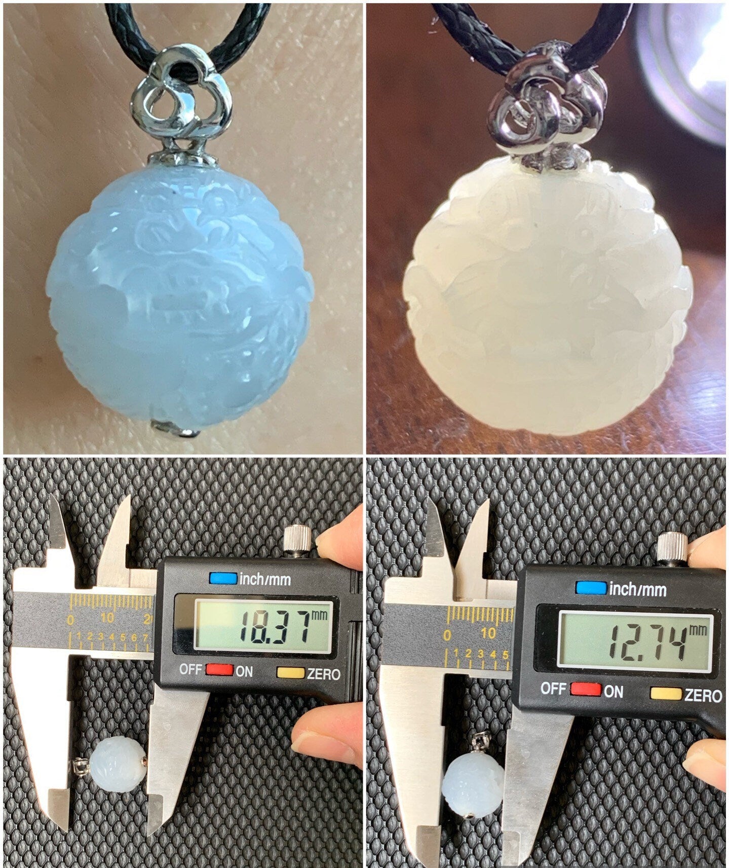 Certified Natural Burmese Icy Translucent Gelatinous White Jadeite Carved Dragon Ball Sphere Pendant 18K White Gold 天然缅甸冰胶白冰翡翠龙珠镶嵌吊坠 3761