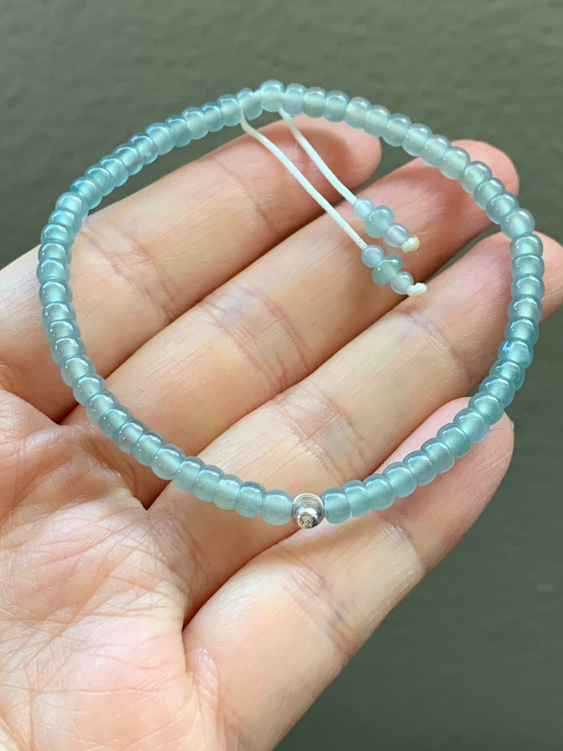 Stunning Natural Guatemalan A Graded Premium Icy Highly Translucent Light Blue Jadeite Beaded Bracelet 18K WG Bead 6.75” 天然高冰危蓝起光翡翠18K金珠手串