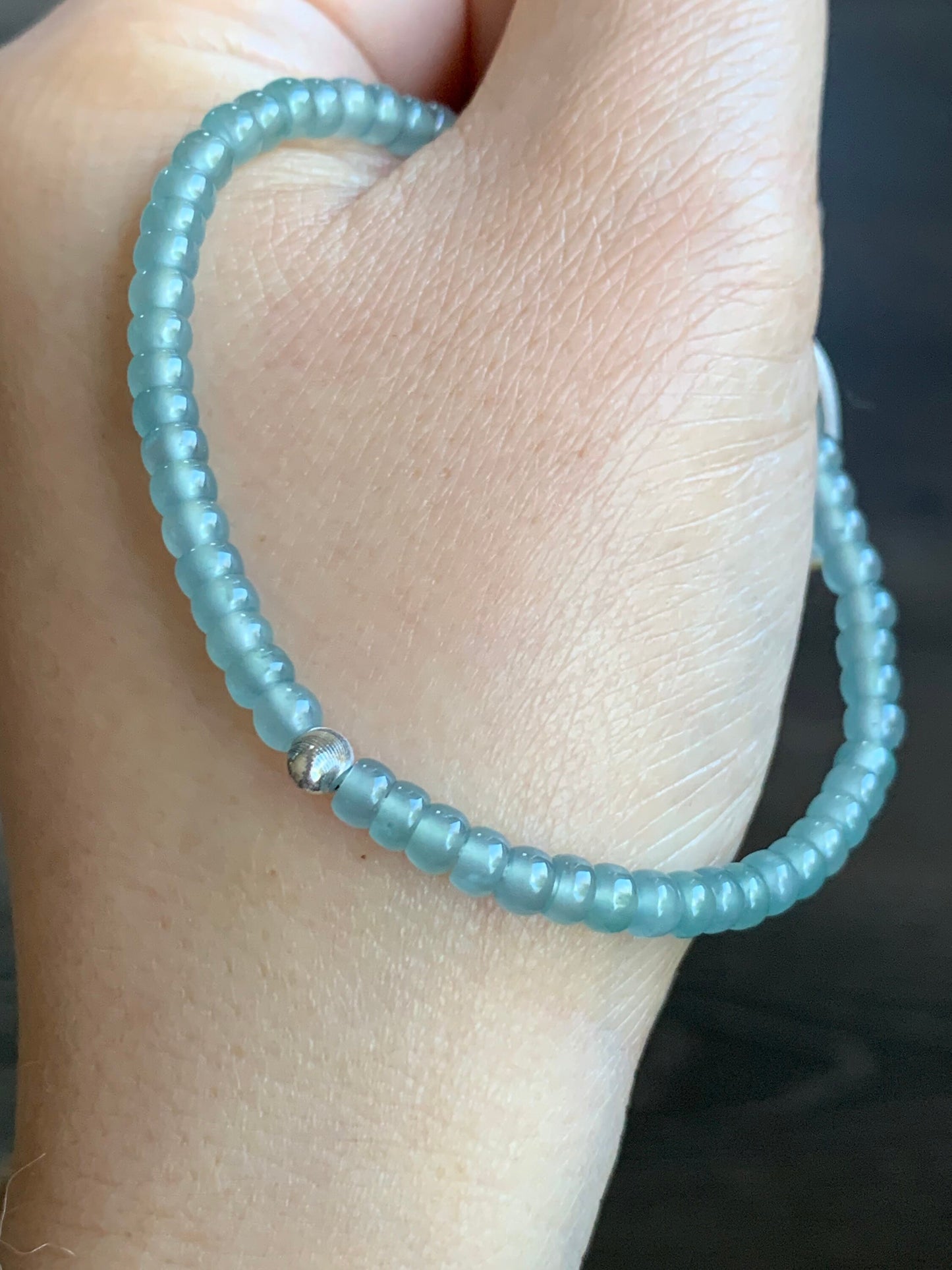 Stunning Natural Guatemalan A Graded Premium Icy Highly Translucent Light Blue Jadeite Beaded Bracelet 18K WG Bead 6.75” 天然高冰危蓝起光翡翠18K金珠手串