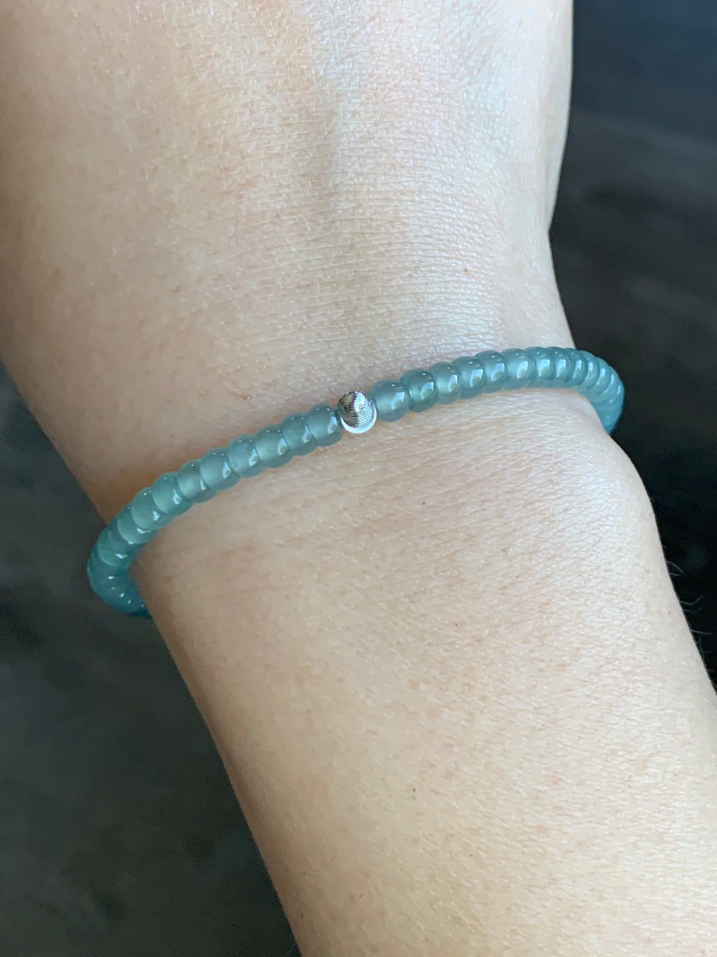 Stunning Natural Guatemalan A Graded Premium Icy Highly Translucent Light Blue Jadeite Beaded Bracelet 18K WG Bead 6.75” 天然高冰危蓝起光翡翠18K金珠手串