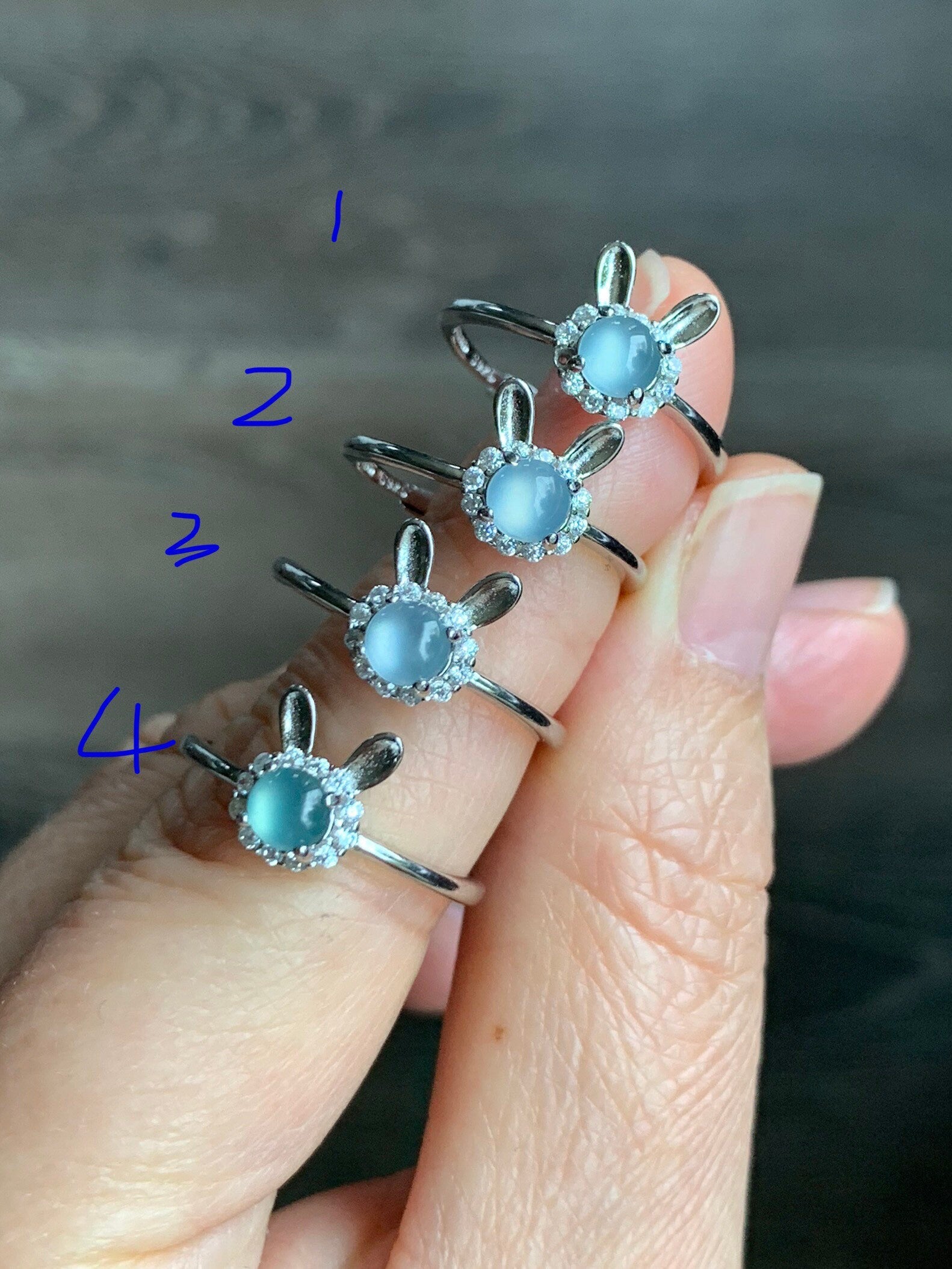 Natural Guatemalan Icy Highly Translucent Light Blue Jadeite Solitaire Rabbit Design Ring S925 Silver Size Adjustable 天然冰蓝起光翡翠小兔银镶戒指 XTW50