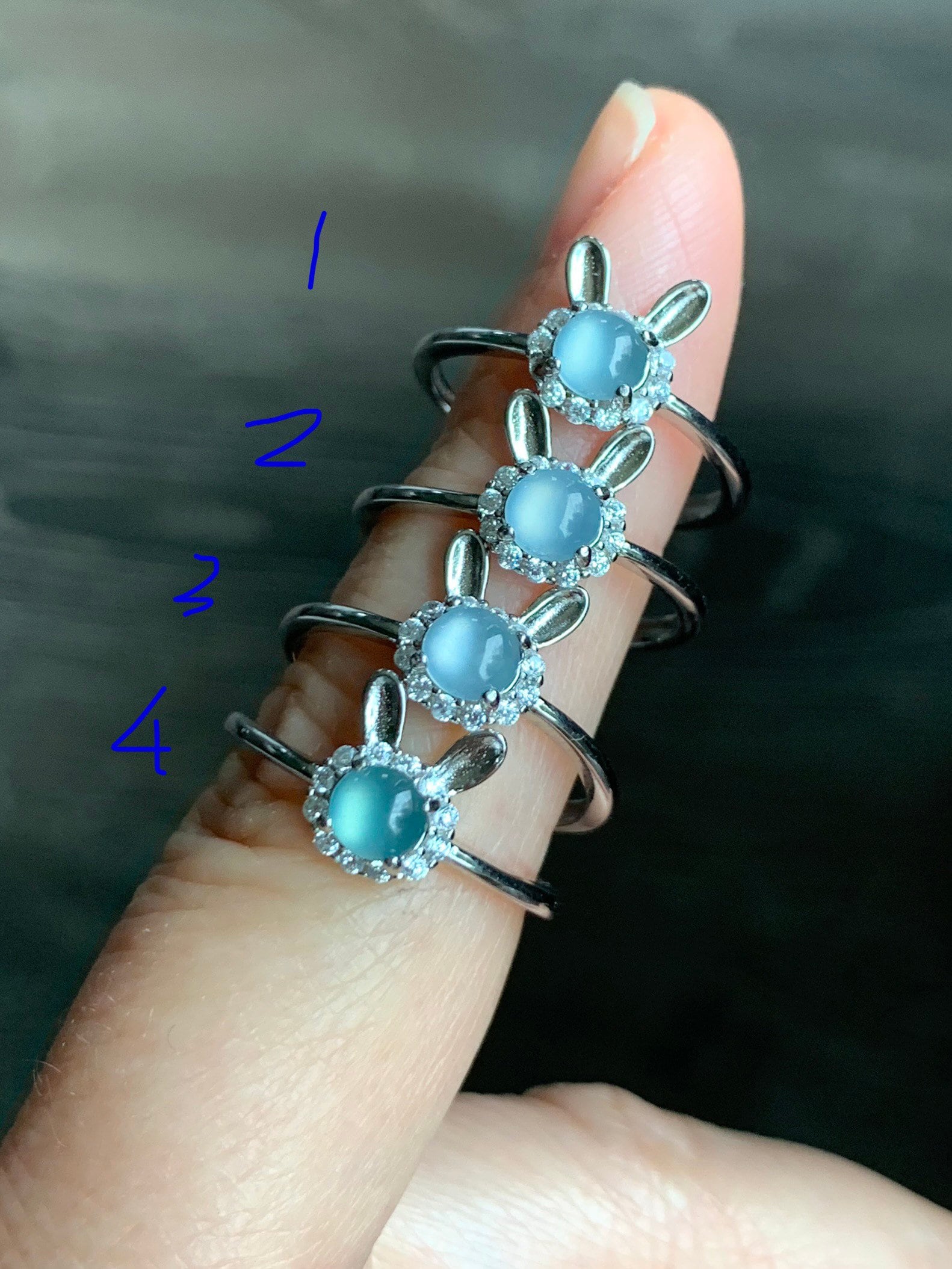 Natural Guatemalan Icy Highly Translucent Light Blue Jadeite Solitaire Rabbit Design Ring S925 Silver Size Adjustable 天然冰蓝起光翡翠小兔银镶戒指 XTW50