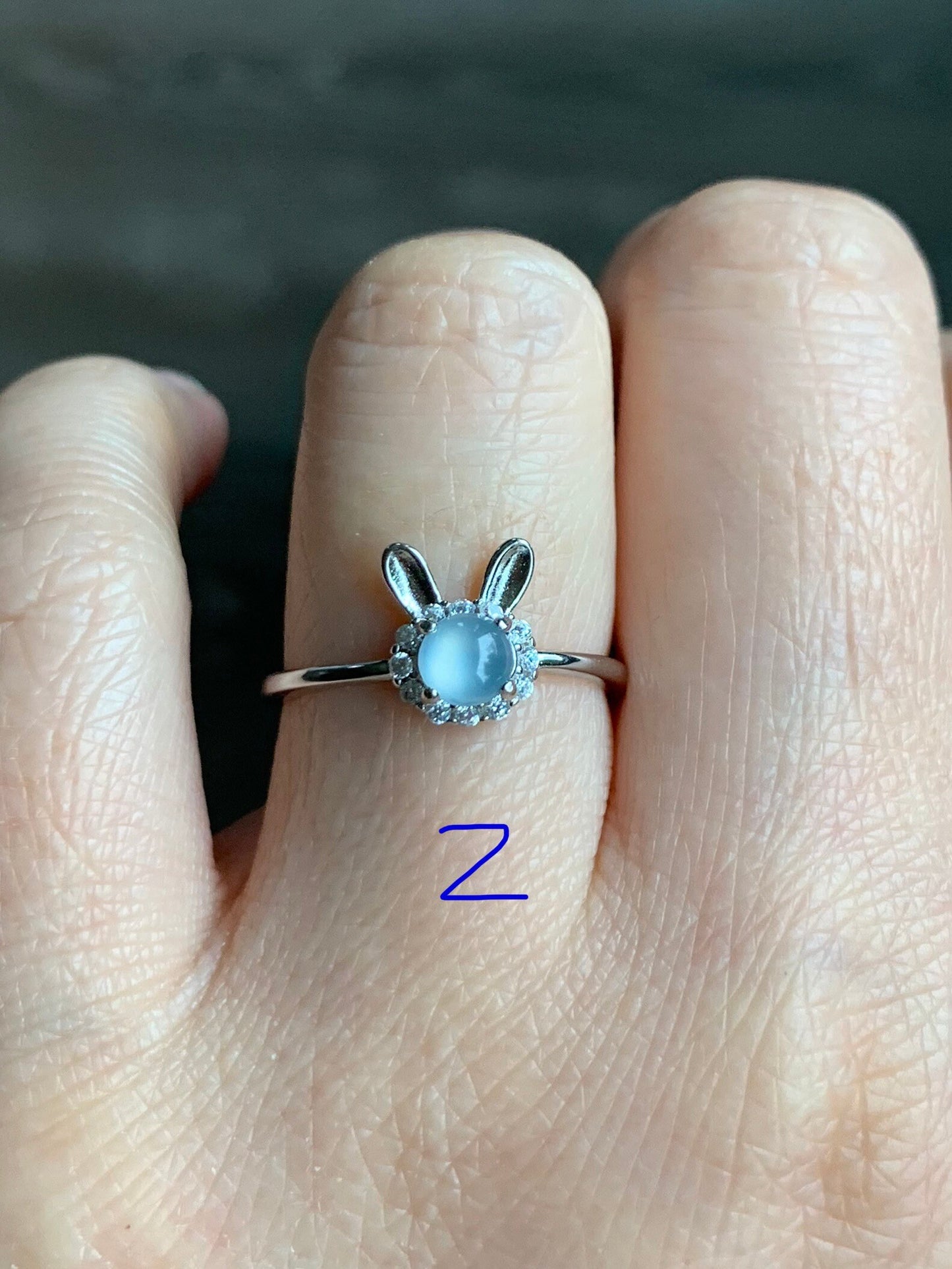 Natural Guatemalan Icy Highly Translucent Light Blue Jadeite Solitaire Rabbit Design Ring S925 Silver Size Adjustable 天然冰蓝起光翡翠小兔银镶戒指 XTW50