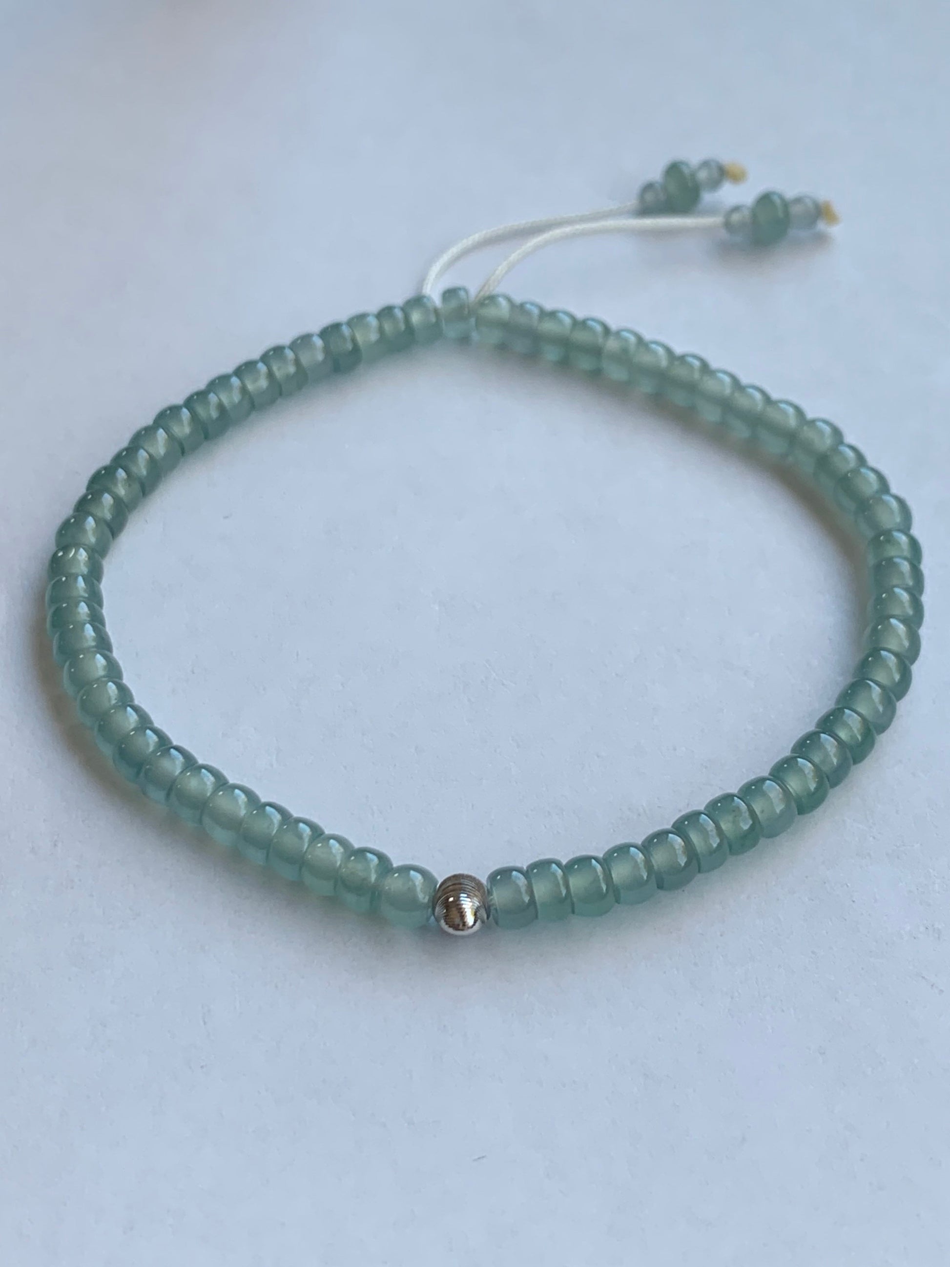 Stunning Natural Guatemalan A Graded Premium Icy Highly Translucent Light Blue Jadeite Beaded Bracelet 18K WG Bead 6.75” 天然高冰危蓝起光翡翠18K金珠手串