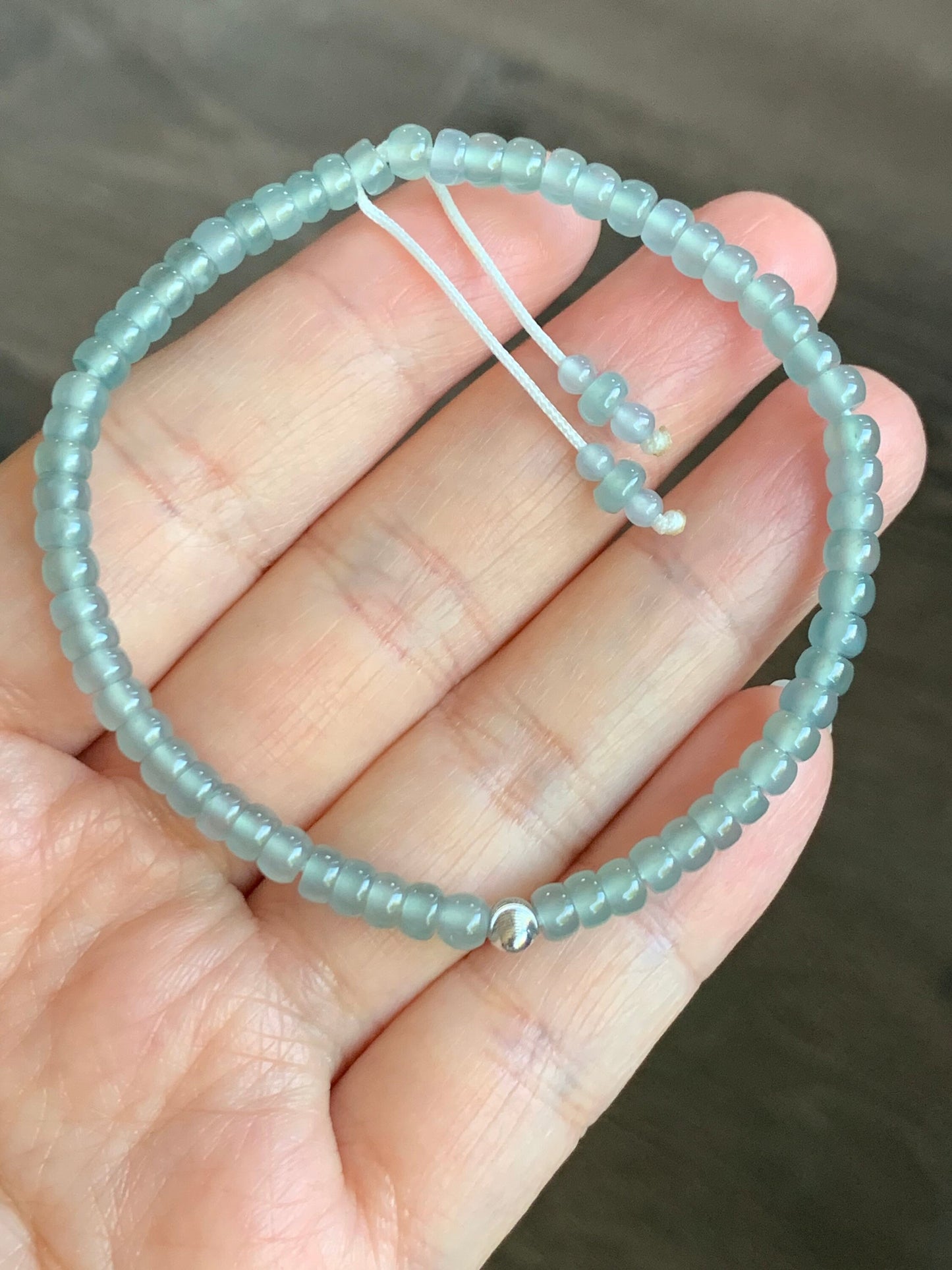 Stunning Natural Guatemalan A Graded Premium Icy Highly Translucent Light Blue Jadeite Beaded Bracelet 18K WG Bead 6.75” 天然高冰危蓝起光翡翠18K金珠手串