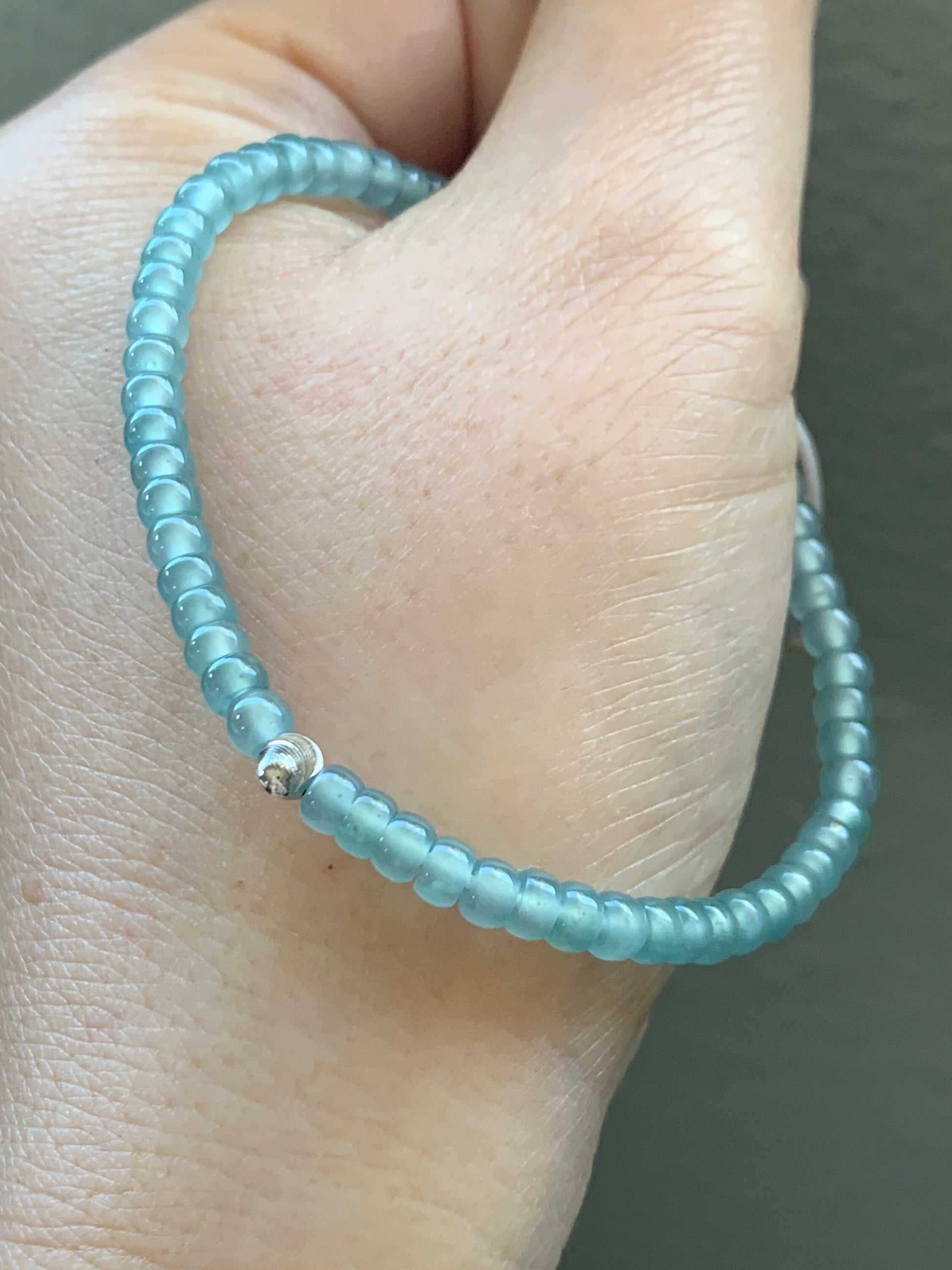 Stunning Natural Guatemalan A Graded Premium Icy Highly Translucent Light Blue Jadeite Beaded Bracelet 18K WG Bead 6.75” 天然高冰危蓝起光翡翠18K金珠手串