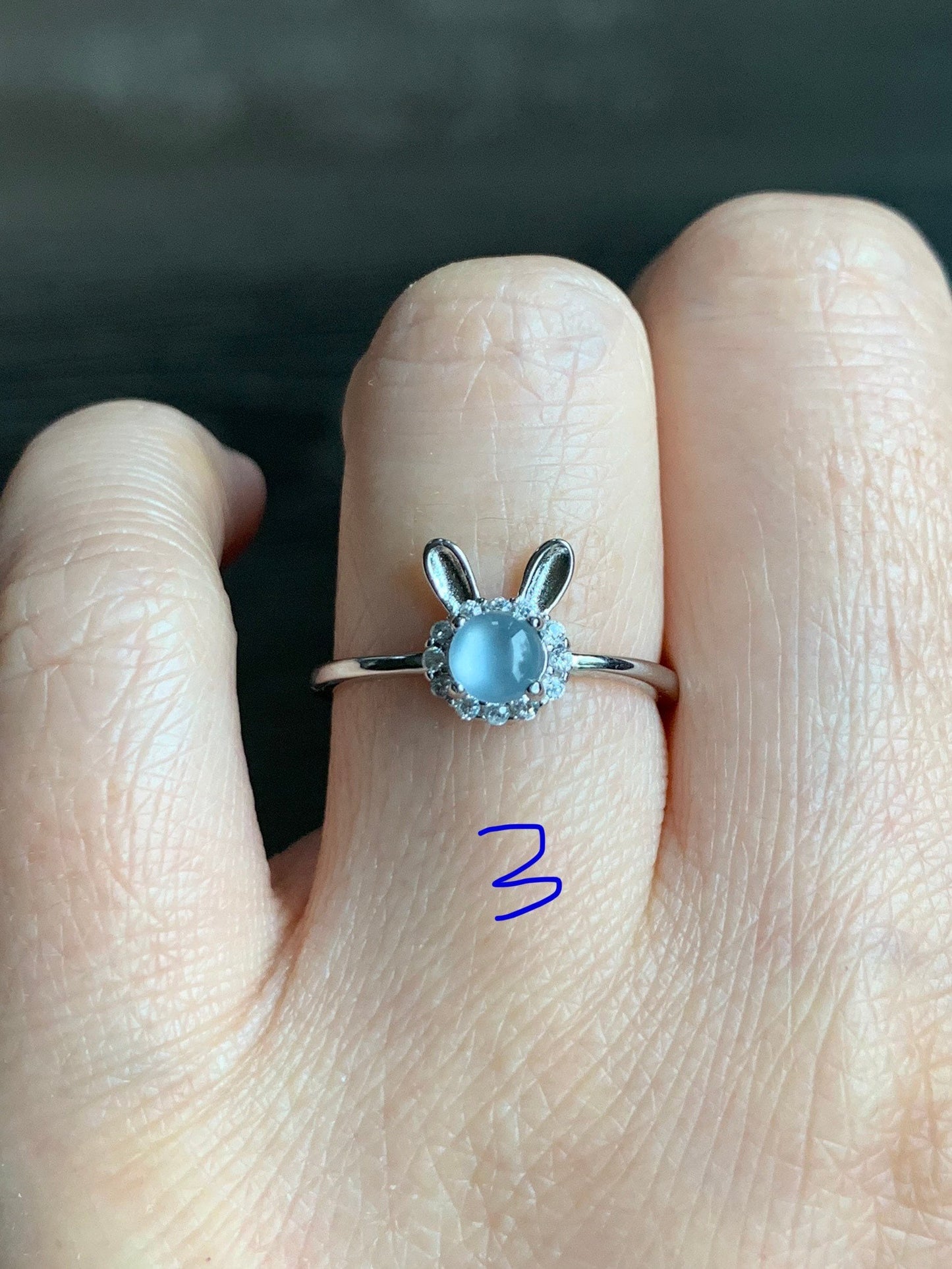 Natural Guatemalan Icy Highly Translucent Light Blue Jadeite Solitaire Rabbit Design Ring S925 Silver Size Adjustable 天然冰蓝起光翡翠小兔银镶戒指 XTW50