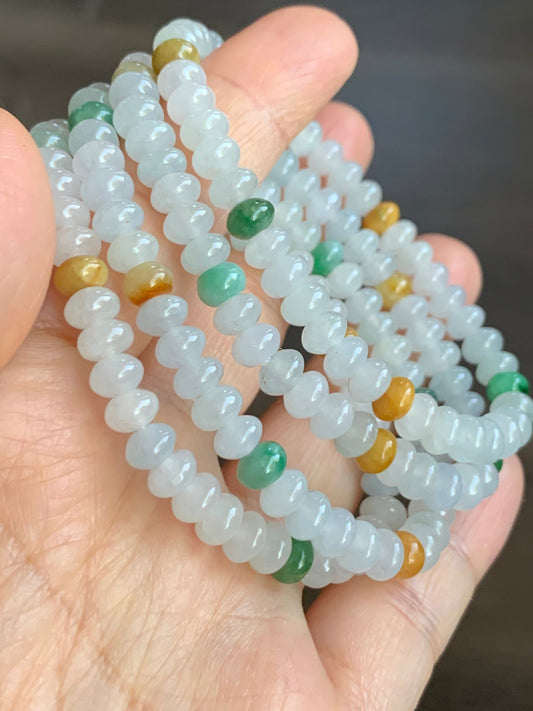 April Special! Burmese Natural Icy Translucent Multi-Colored Jadeite Drum Beads Beaded Bracelet 6mm 6.25” 天然缅甸冰多宝翡翠鼓珠手串 XGSP29