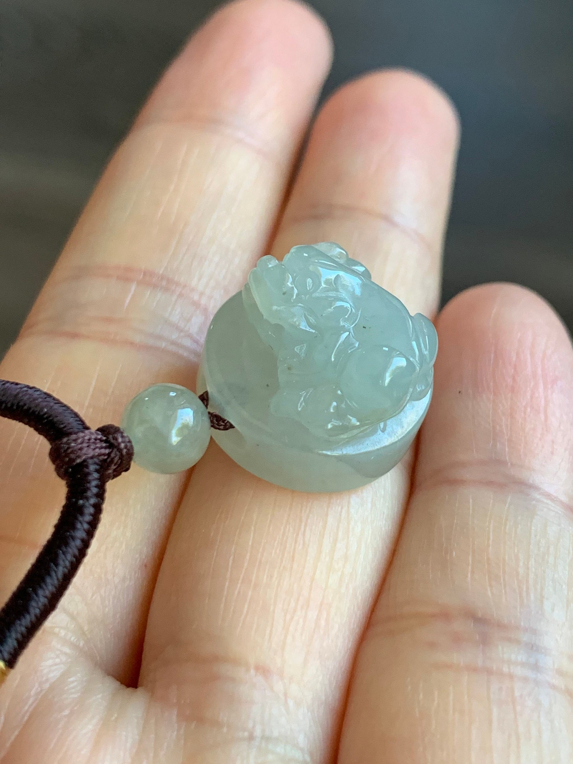 UNIQUE Natural Burmese Icy Translucent & Gelatinous Rock Sugar Jadeite Carved Pixiu Bead Pendant on Rope Necklace 天然缅甸冰胶冰糖黄翡翠貔貅珠吊坠