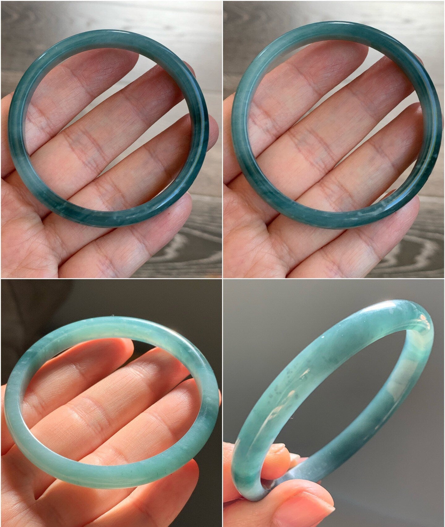 Certified Natural Guatemalan Icy Teal Blue Jadeite Bangle Bracelet 51.7mm 7x5mm 17.58 grams 天然危地马拉冰蓝水翡翠手镯 2691