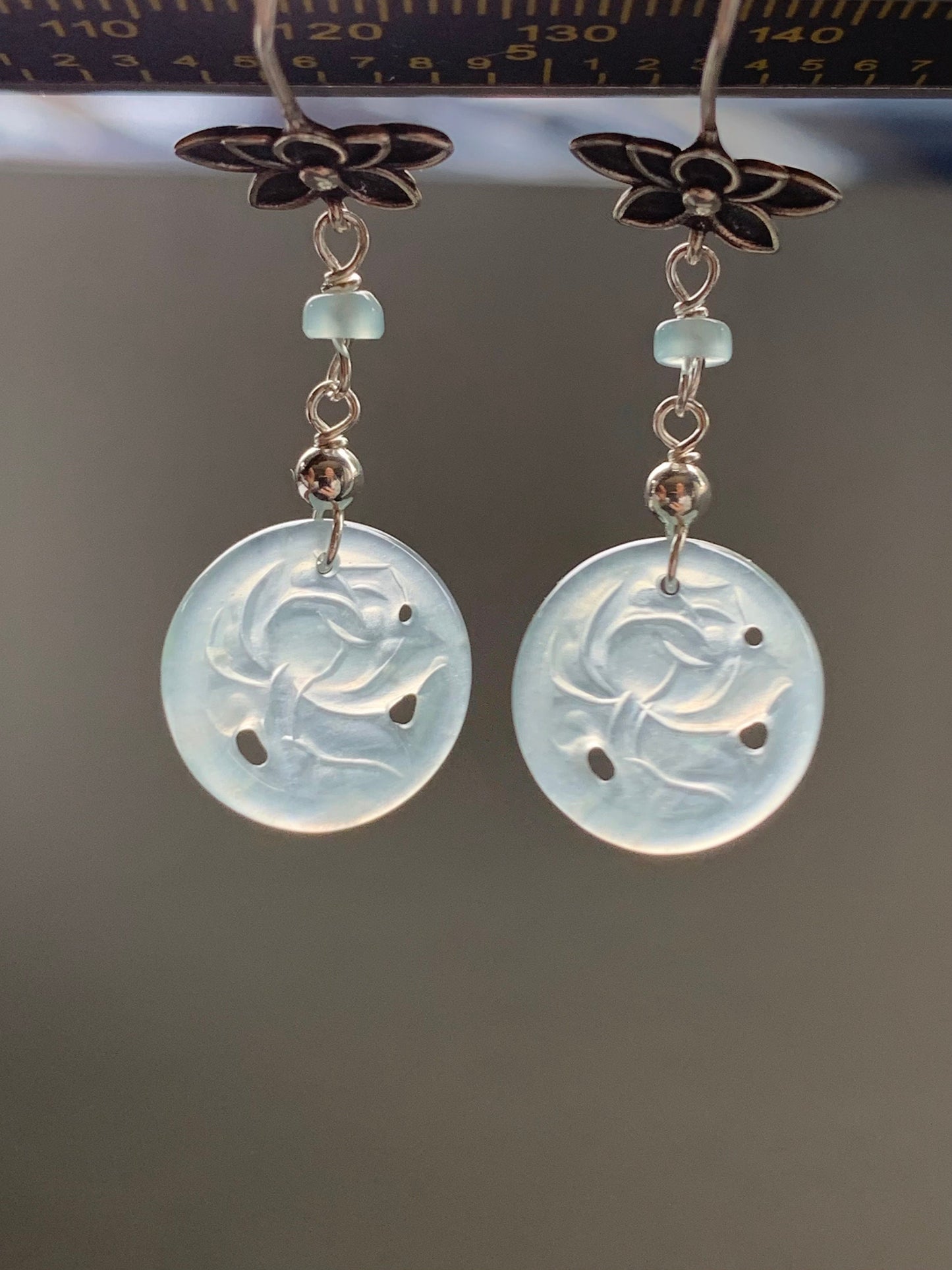 Stunning Natural Guatemalan Icy Highly Translucent Light Blue Jadeite Lotus Flower Dangle Earrings S925 Sterling Silver 天然冰危天空蓝翡翠莲花银耳钩