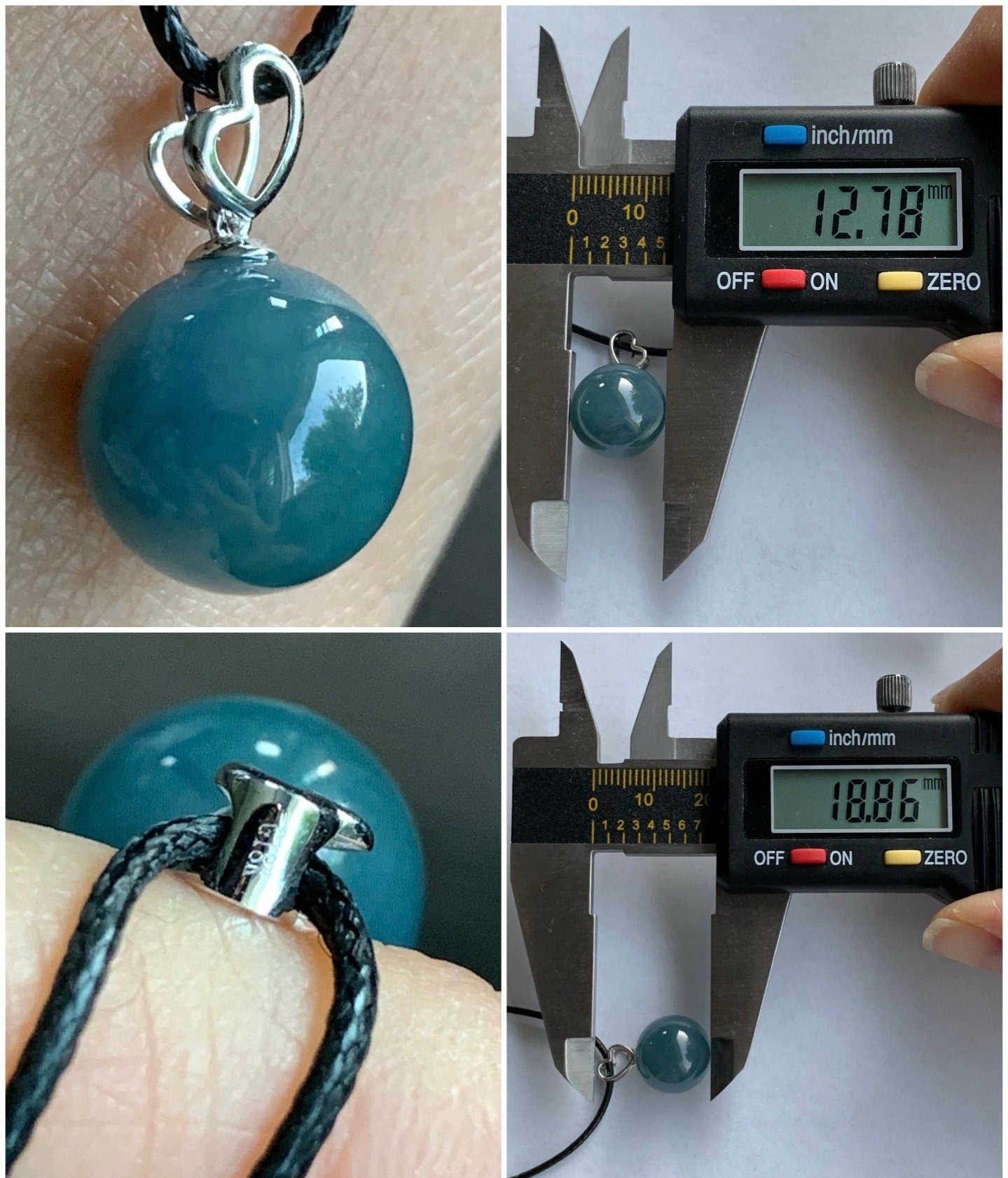 Certified Natural Guatemalan Grade A Icy Translucent Gelatinous Blue Jadeite Sphere Bead Pendant 18K White Gold Bail 天然冰危蓝翡翠单珠镶嵌吊坠