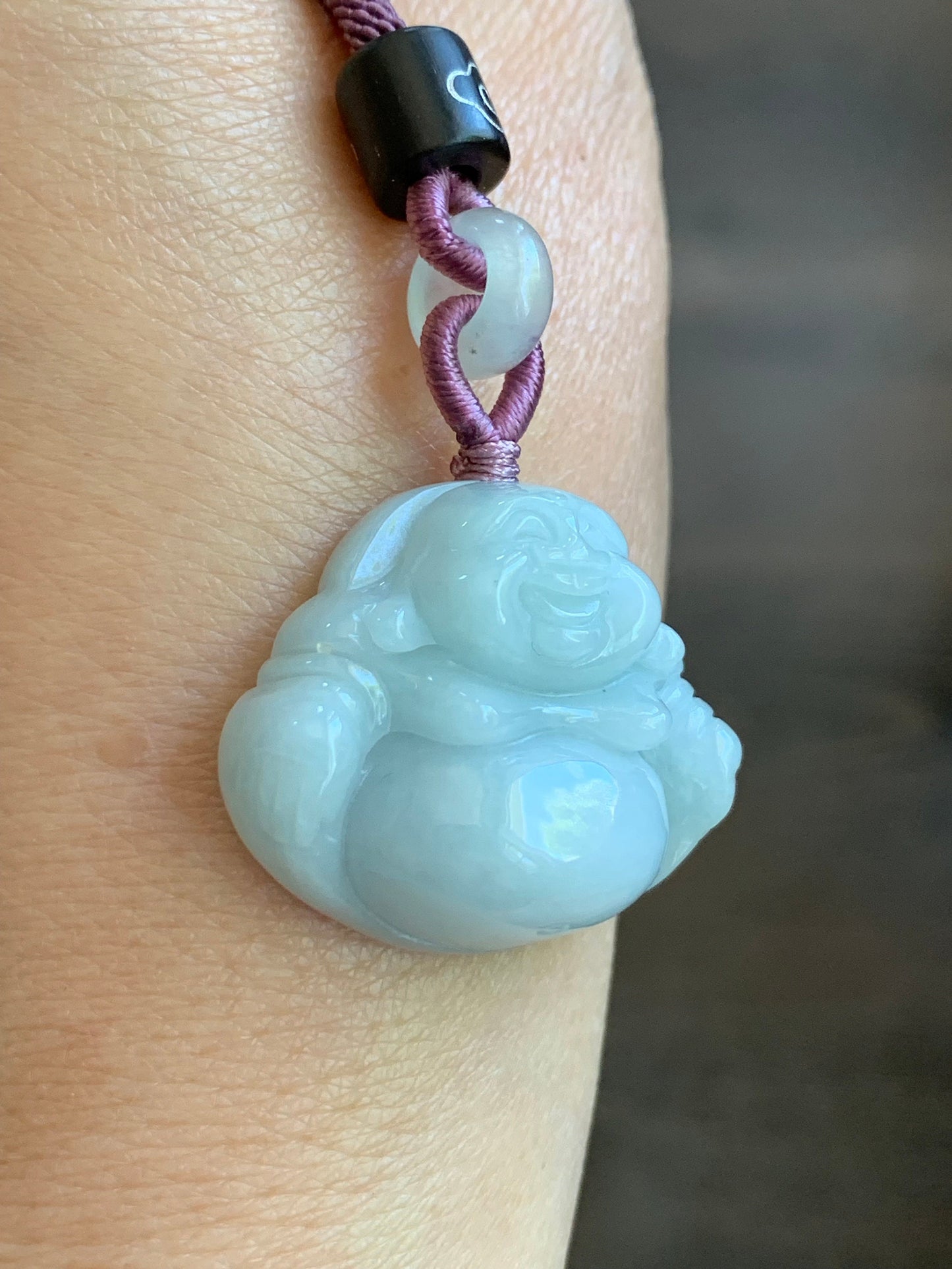 Natural Burmese Translucent Light Bluish Green Jadeite Buddha Pendant Rope Necklace 25” 天然缅甸细糯晴蓝底翡翠佛公吊坠