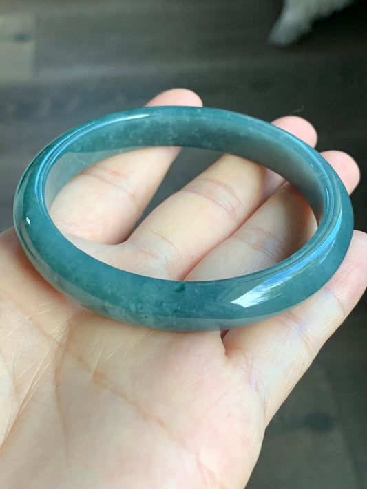 Certified Natural Guatemalan Icy Dark Dusty Blue Jadeite Snowflake Marbling Bangle Bracelet 58.2mm 10.5x6.8mm 40 grams 天然冰危蓝雪花绵翡翠正圈手镯 1628