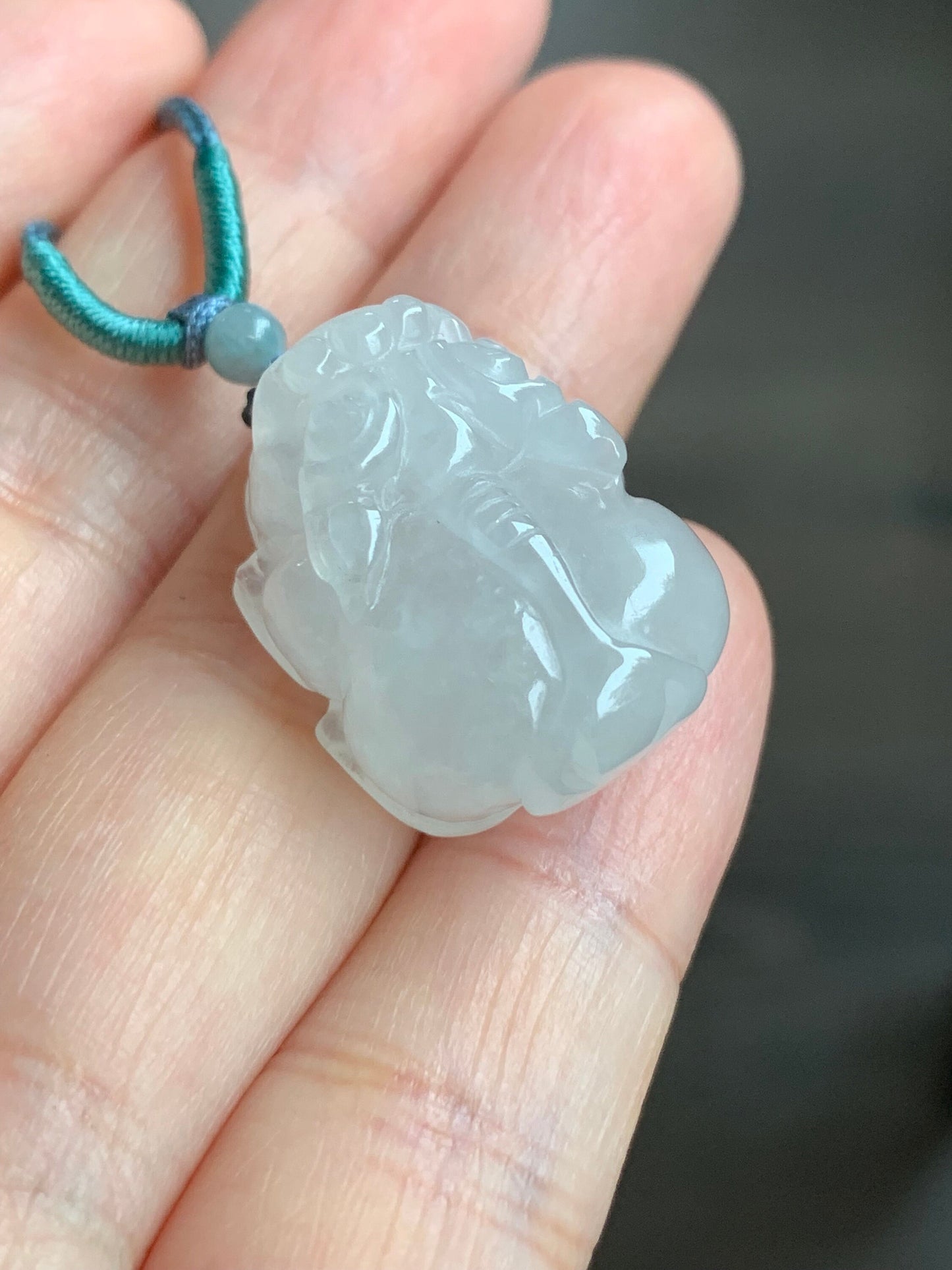 Natural Burmese Translucent & Gelatinous Icy White Jadeite Pixiu Pendant Rope Necklace 24" Adjustable 天然缅甸白冰胶翡翠貔貅吊坠项链