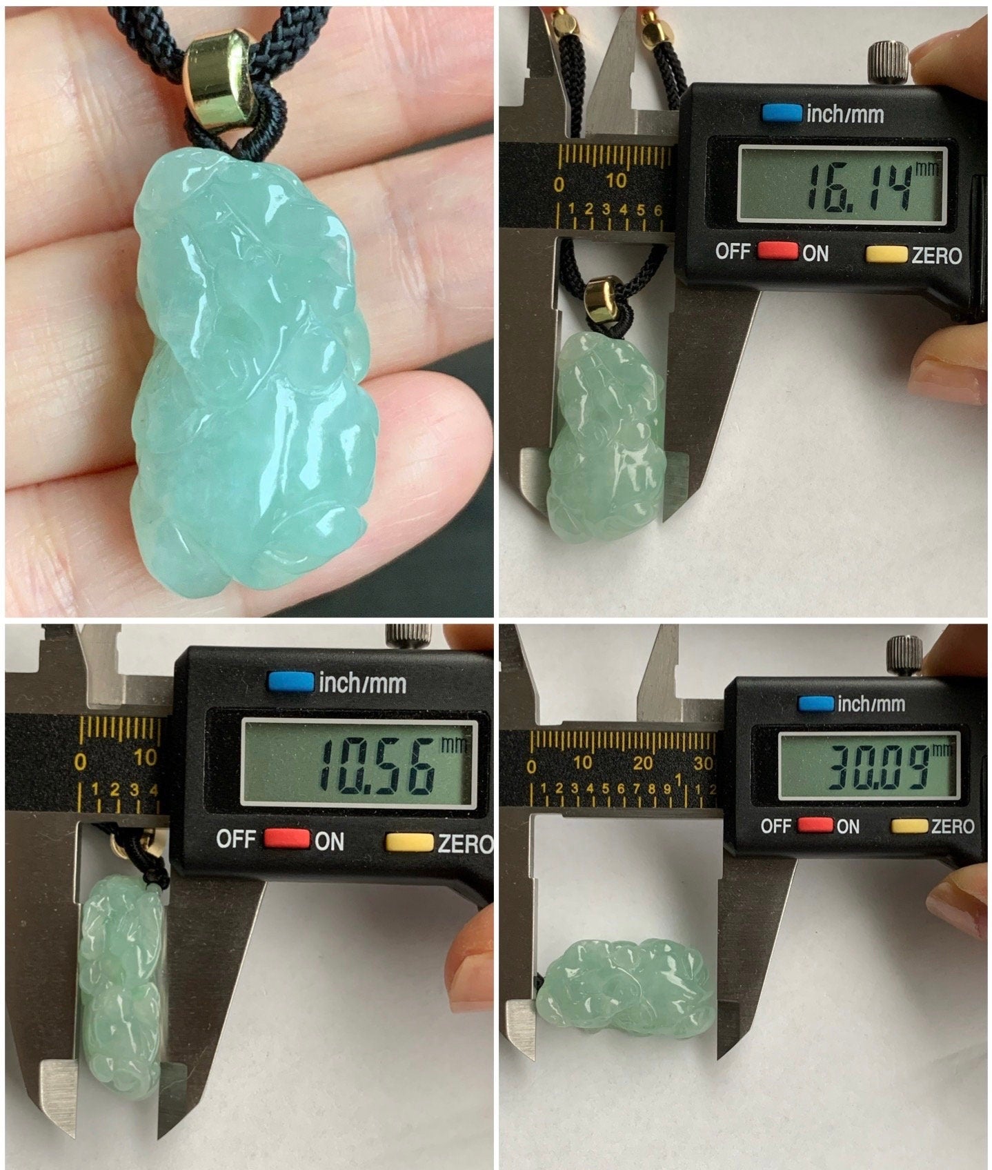 Natural Burmese Icy Translucent Gelatinous Light Green Jadeite Carved Pixiu Pendant Rope Necklace 25” Adjustable 天然缅甸冰晴绿翡翠貔貅吊坠项链