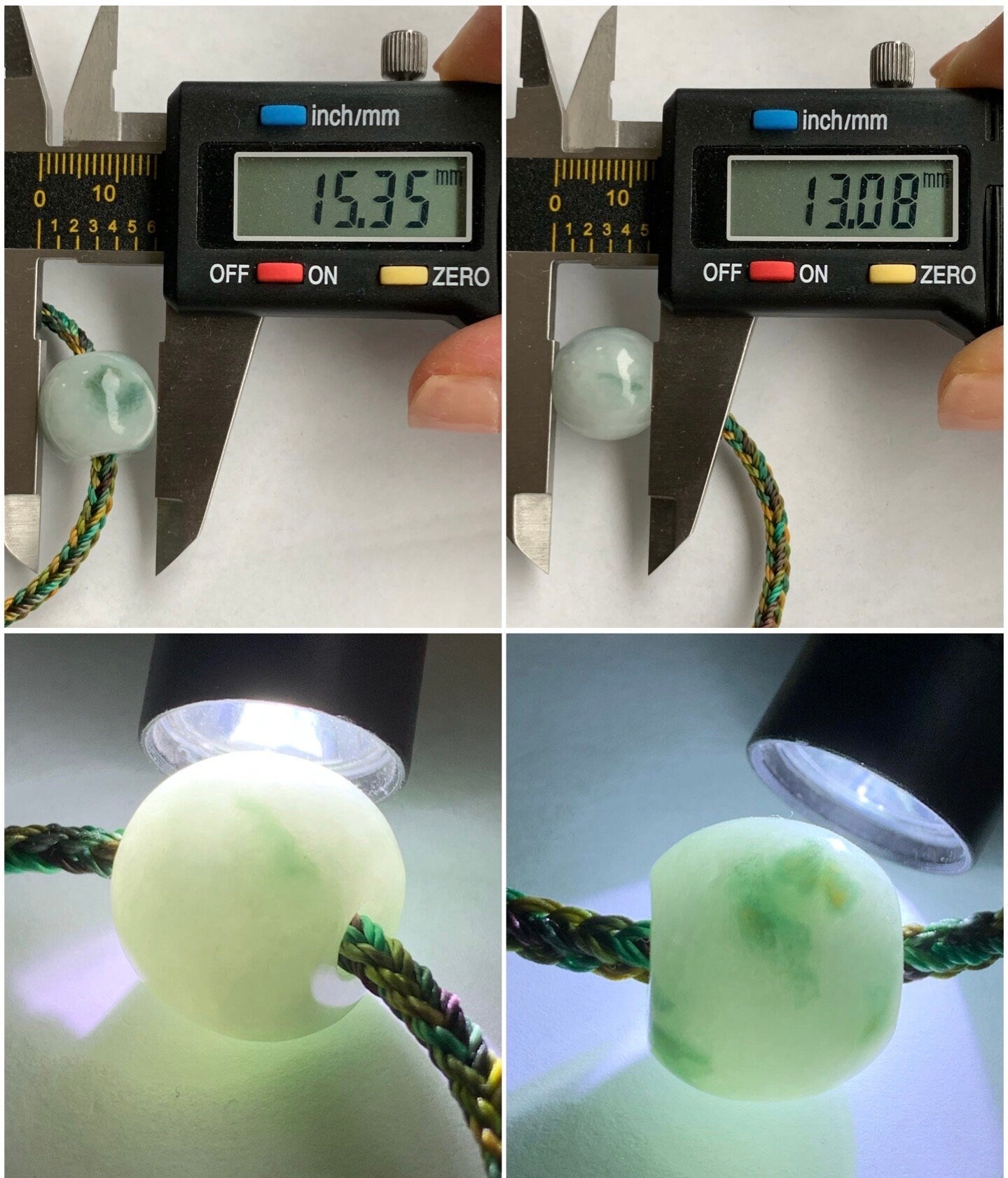 Natural Burmese Translucent White Jadeite w/ Green Marbling Large Drum Bead Rope Bracelet Adjustable 天然缅甸细糯飘花翡翠大鼓珠手绳