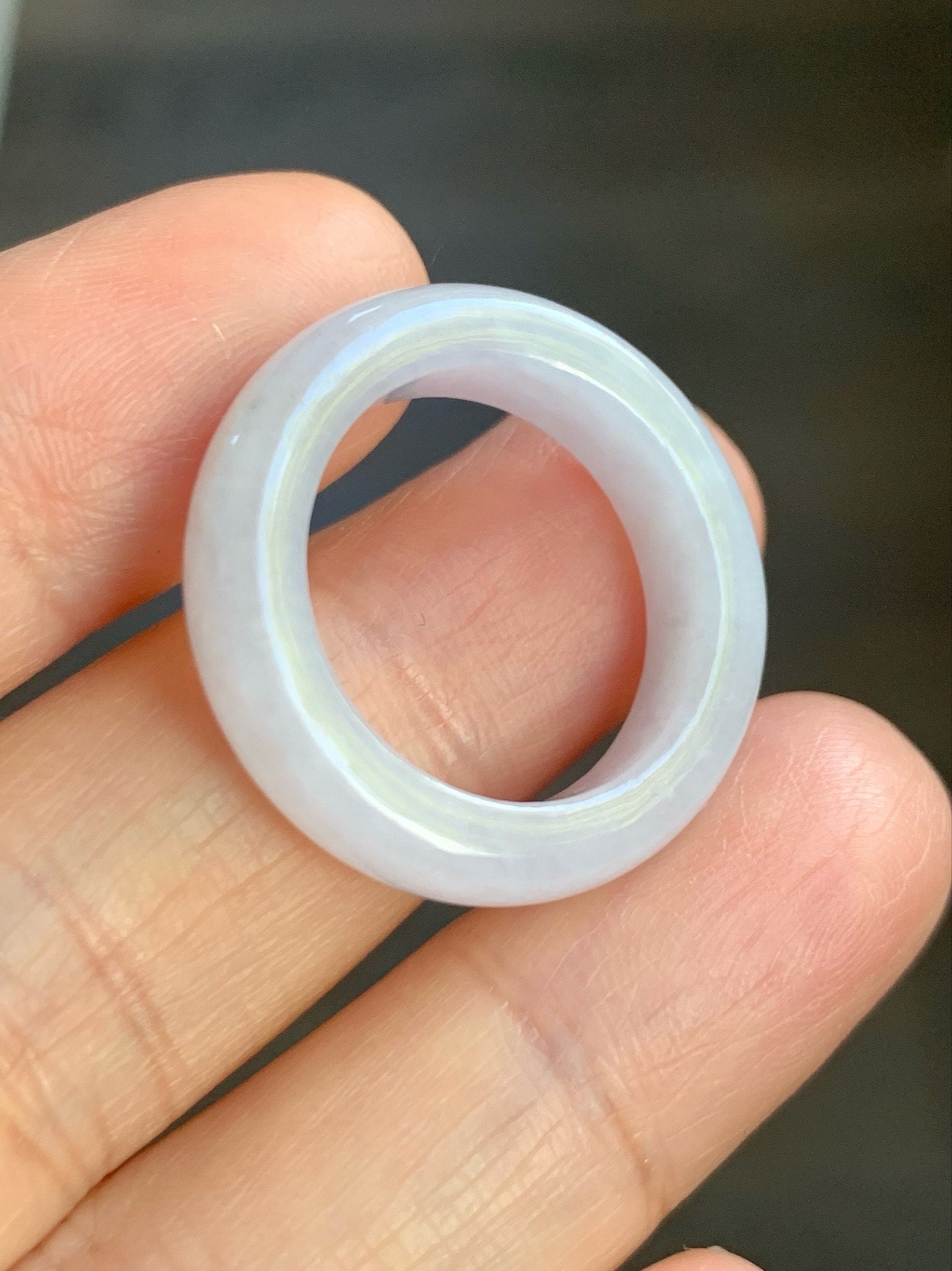 Natural Burmese Translucent Icy Purplish White Jadeite Band Ring Size 7.75 天然缅甸糯冰淡紫翡翠戒圈 DZJ522B