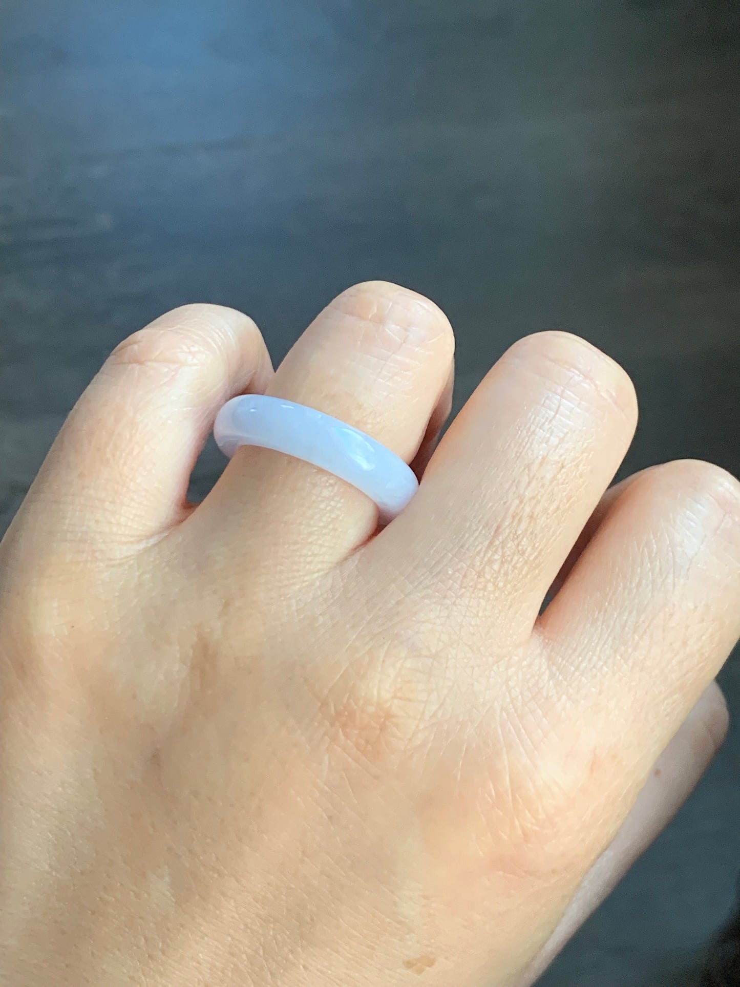 Natural Burmese Translucent Icy Purplish White Jadeite Band Ring Size 7.75 天然缅甸糯冰淡紫翡翠戒圈 DZJ522B