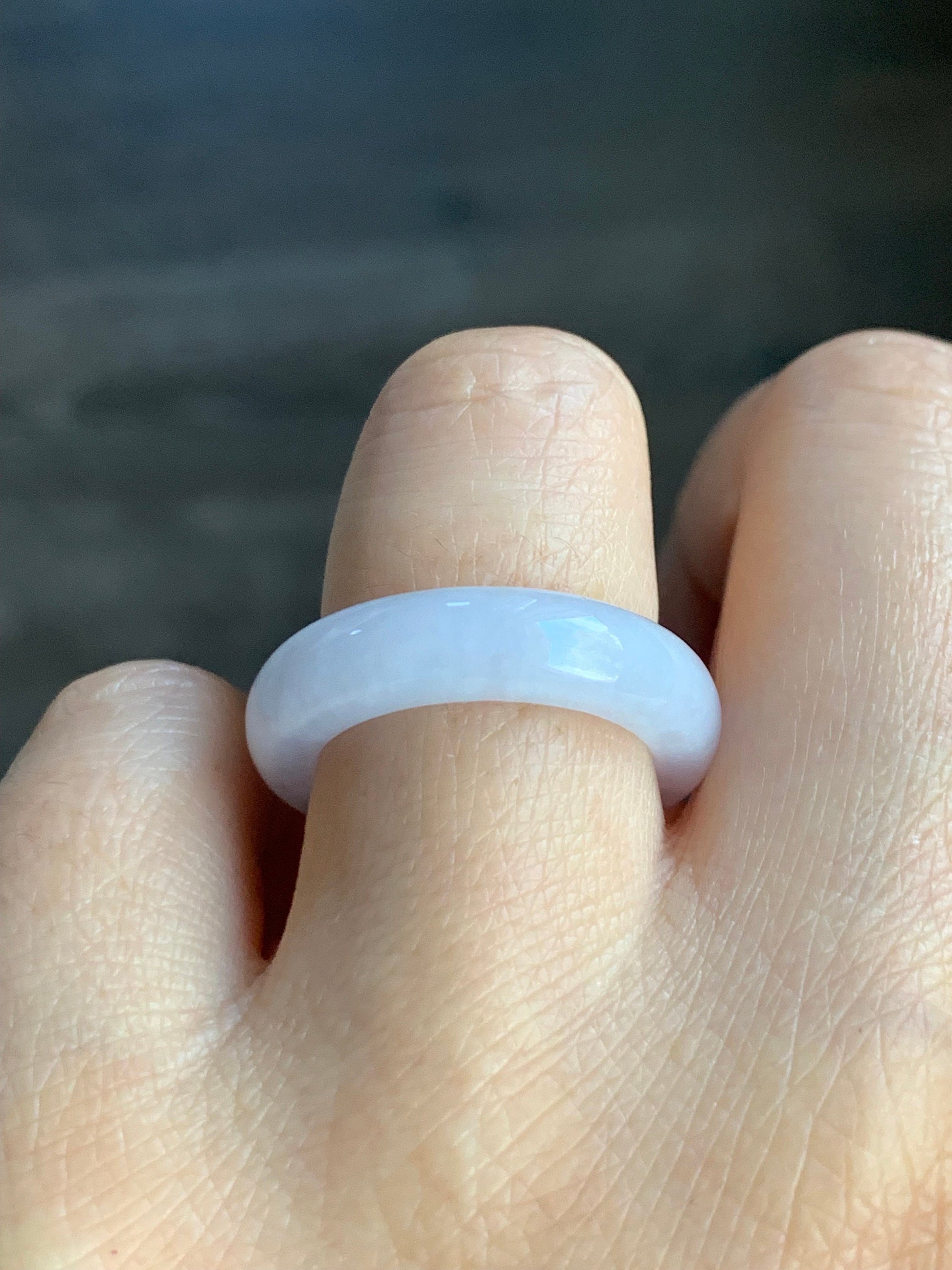 Natural Burmese Translucent Icy Purplish White Jadeite Band Ring Size 7.75 天然缅甸糯冰淡紫翡翠戒圈 DZJ522B