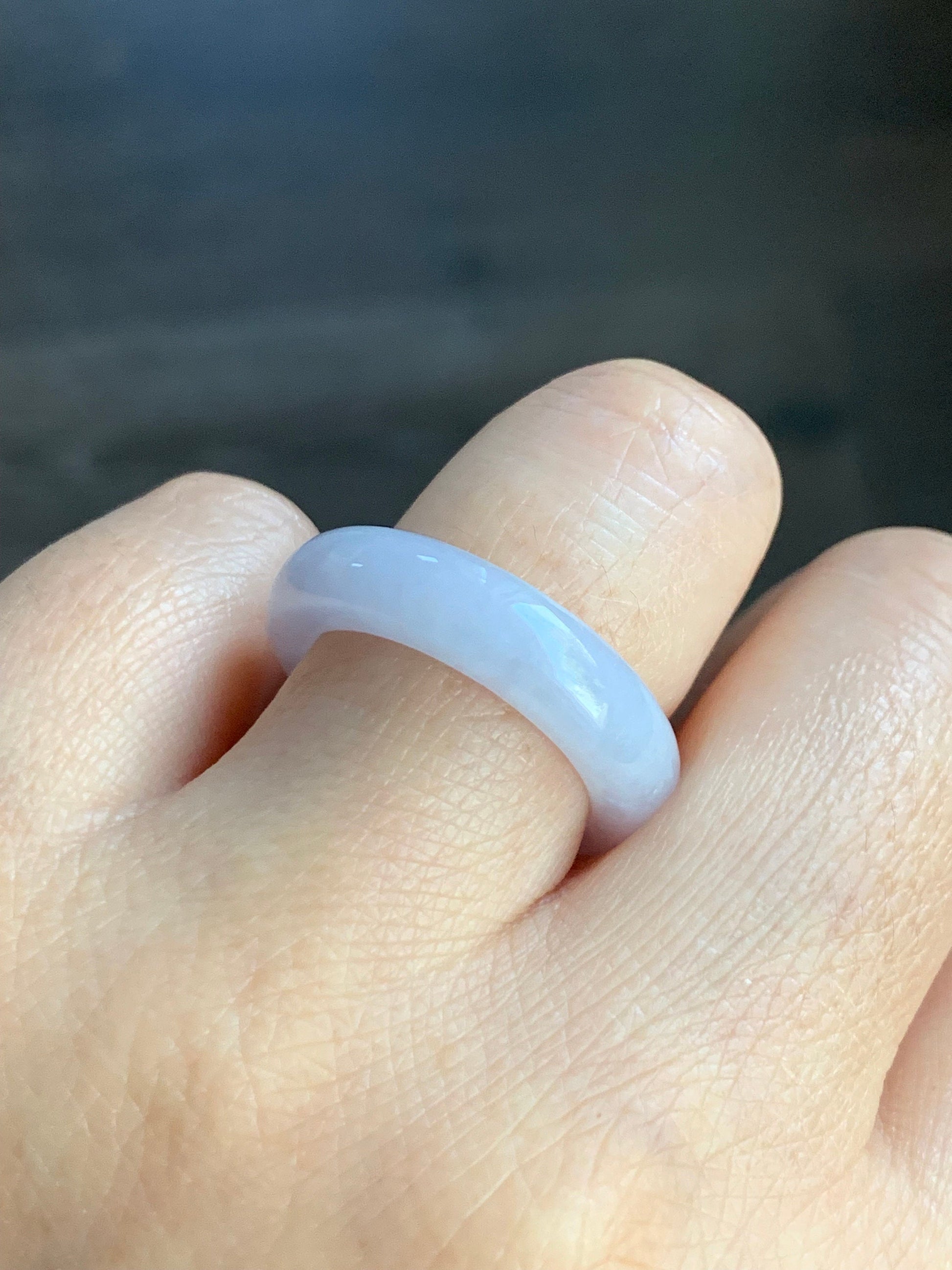 Natural Burmese Translucent Icy Purplish White Jadeite Band Ring Size 7.75 天然缅甸糯冰淡紫翡翠戒圈 DZJ522B