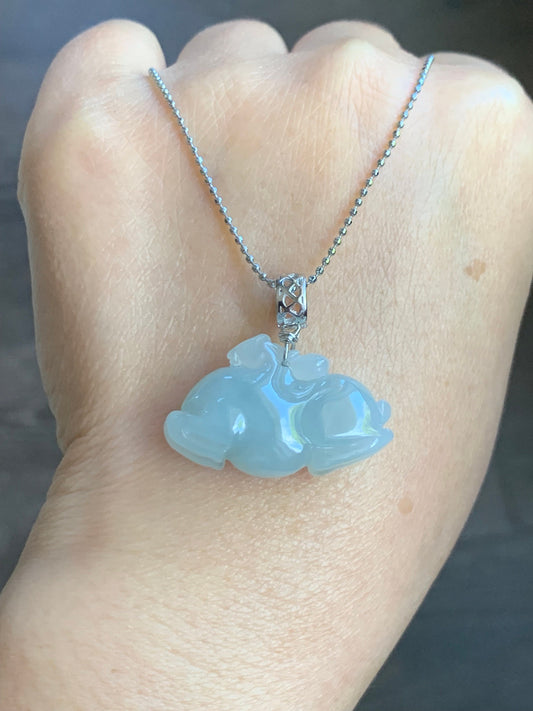 Stunning Natural Burmese Icy Translucent Gelatinous Light Blue Sky Blue Jadeite Carved Tang Horse Pendant Sterling Silver 天然缅甸冰胶天空蓝翡翠唐马银镶吊坠