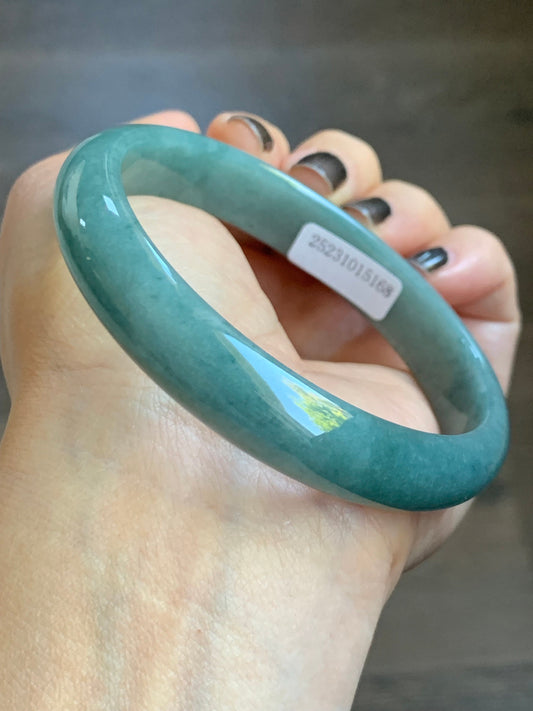 Certified Natural Guatemalan Icy Dusty Blue Jadeite Wide Bangle Bracelet 61.9mm 12.25x6.58mm 45.3g 天然危地马拉蓝水翡翠正圈手镯 5168