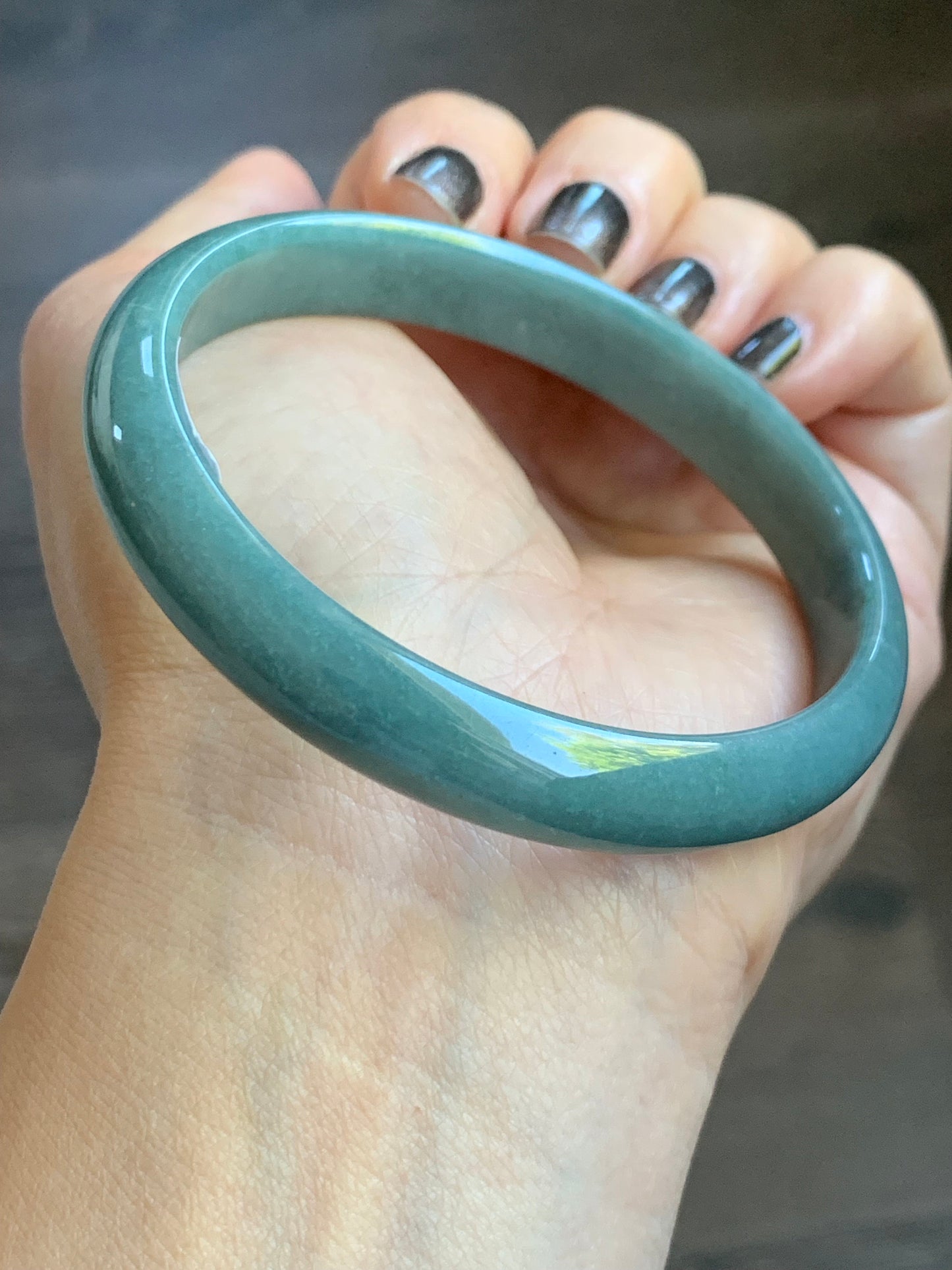 Certified Natural Guatemalan Icy Dusty Blue Jadeite Wide Bangle Bracelet 59.5mm 10.67x6mm 34.3g 天然危地马拉蓝水翡翠正圈手镯 5130