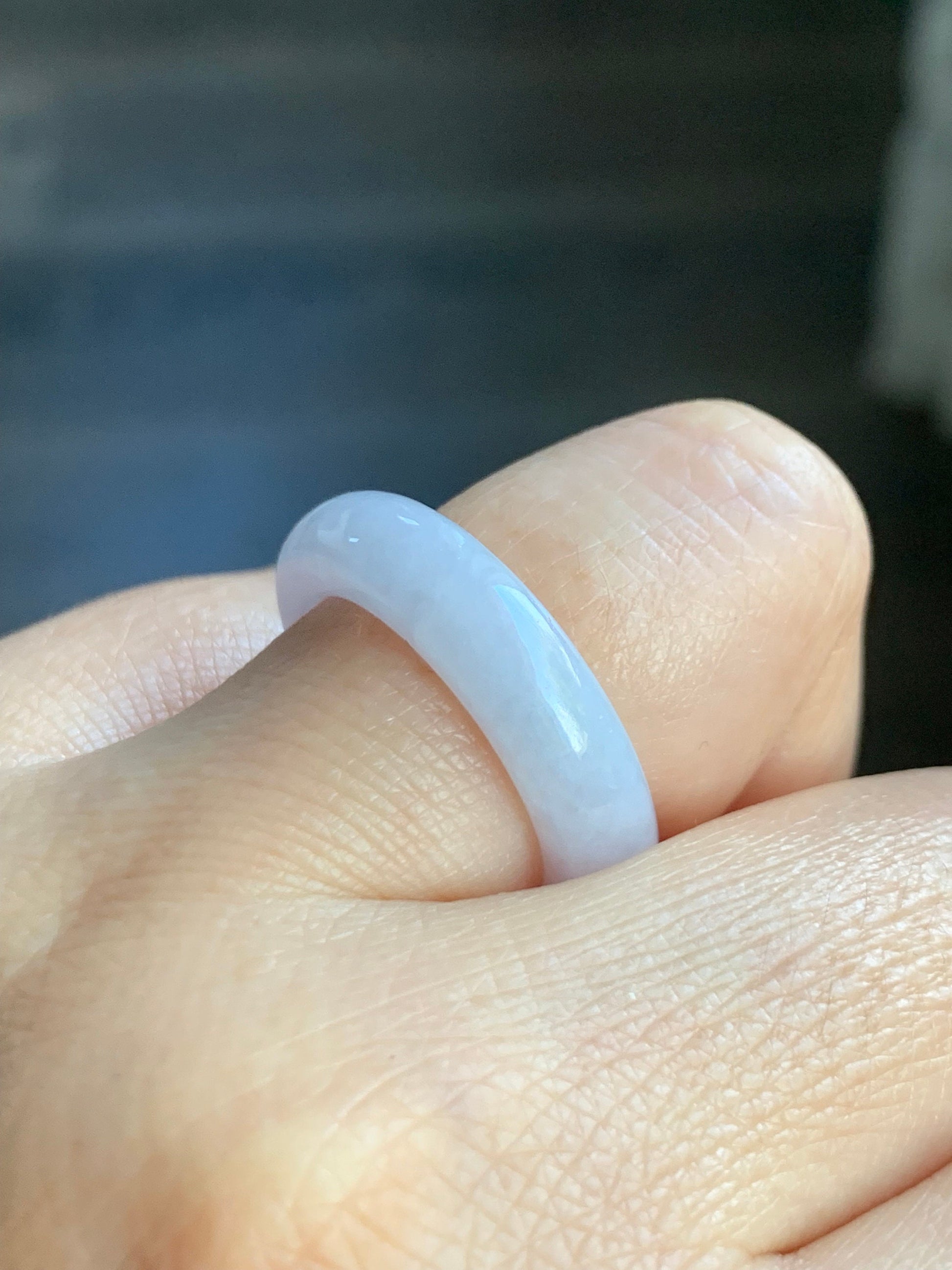 Natural Burmese Translucent Icy Purplish White Jadeite Band Ring Size 7.75 天然缅甸糯冰淡紫翡翠戒圈 DZJ522B