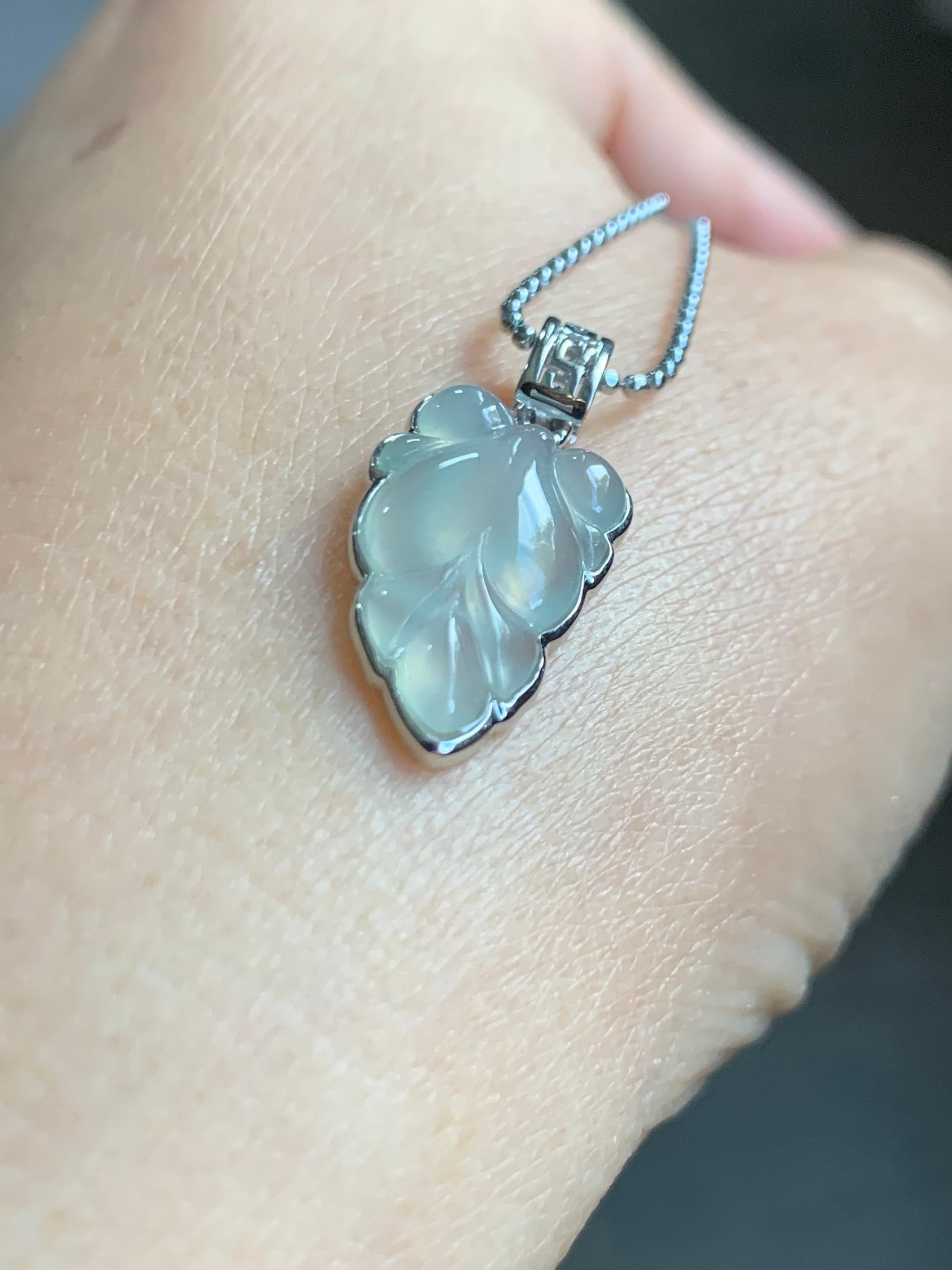 Certified Natural Burmese Premium Icy Translucent Gelatinous Clear Jadeite Goldfish Pendant 18K White Gold 天然缅甸冰胶晴底色翡翠金鱼镶嵌吊坠 5157