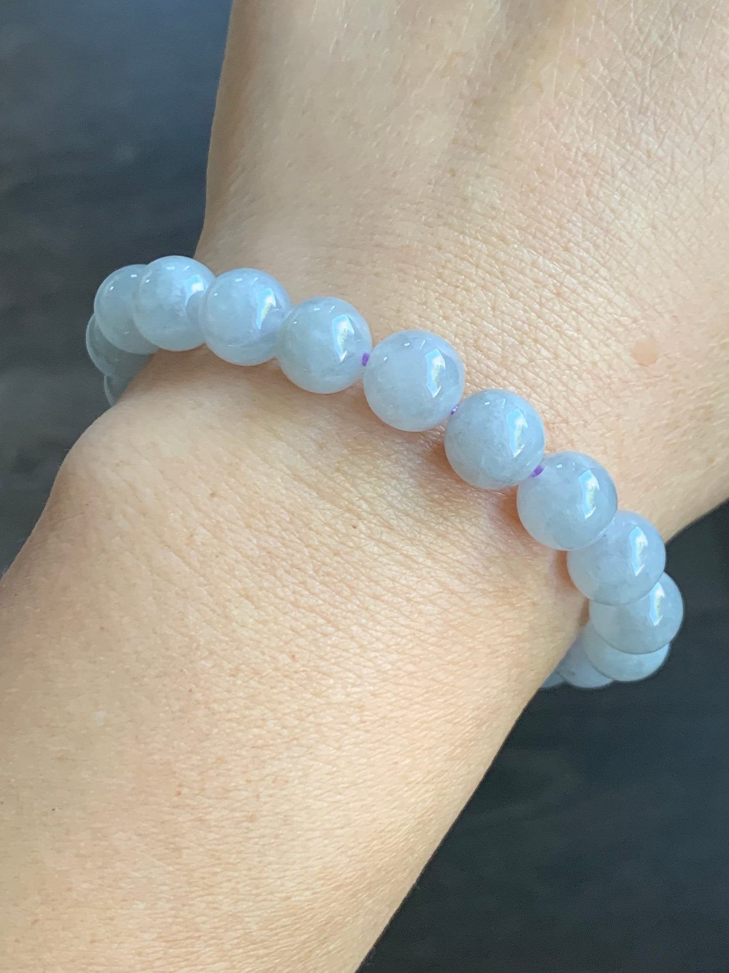 Natural Burmese Grade A Icy Translucent Gelatinous Wuji Jadeite Engraved Dragon Bead Beaded Bracelet 7" Sterling Silver 27g 天然缅甸冰胶乌鸡翡翠龙珠圆珠手串