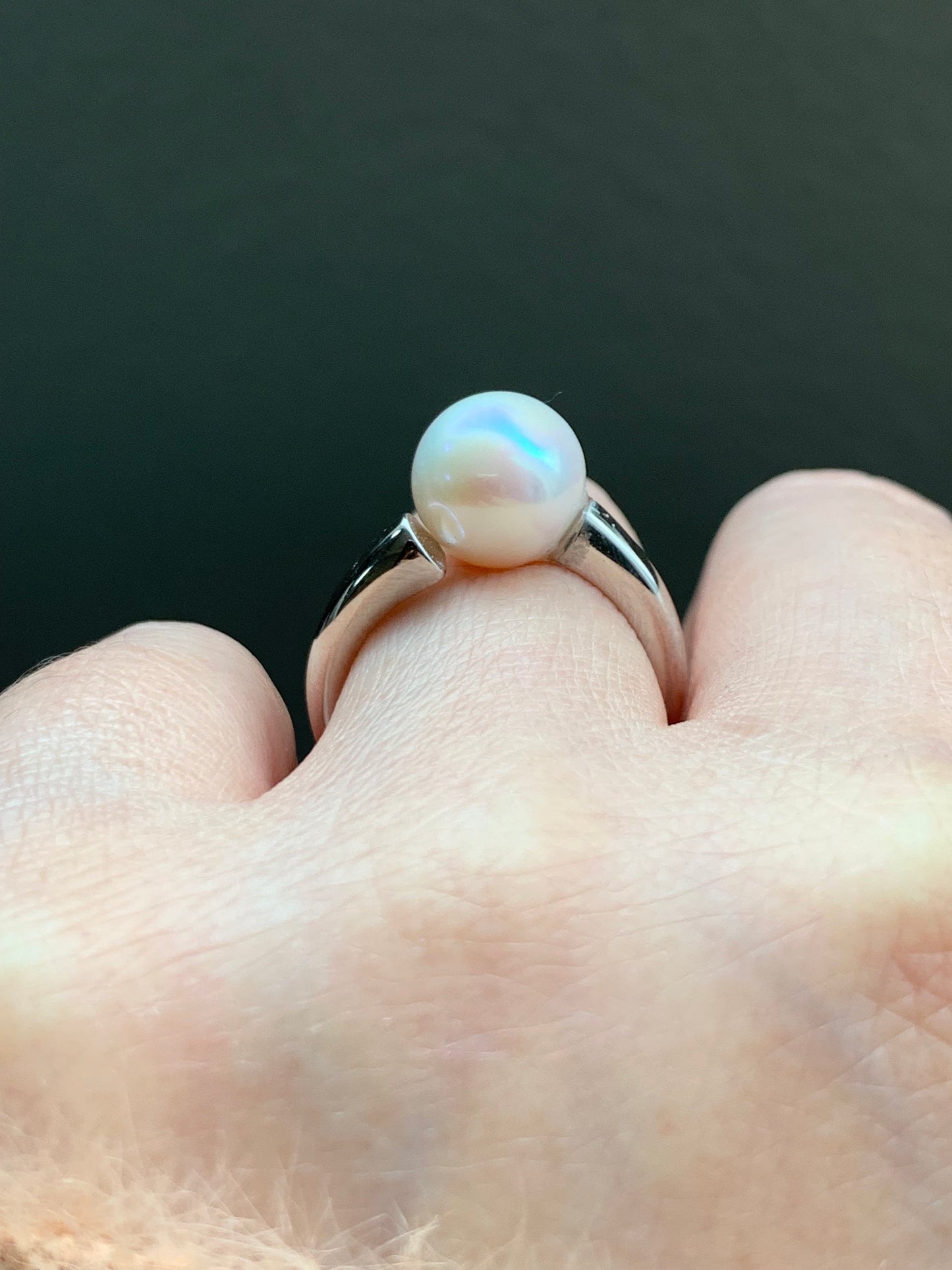 Natural Genuine Freshwater White Round Pearl 9.7mm Solitaire Bypass Ring Open Band S925 Sterling Silver Size 6 天然淡水白色圆珍珠银镶戒指 BKK100