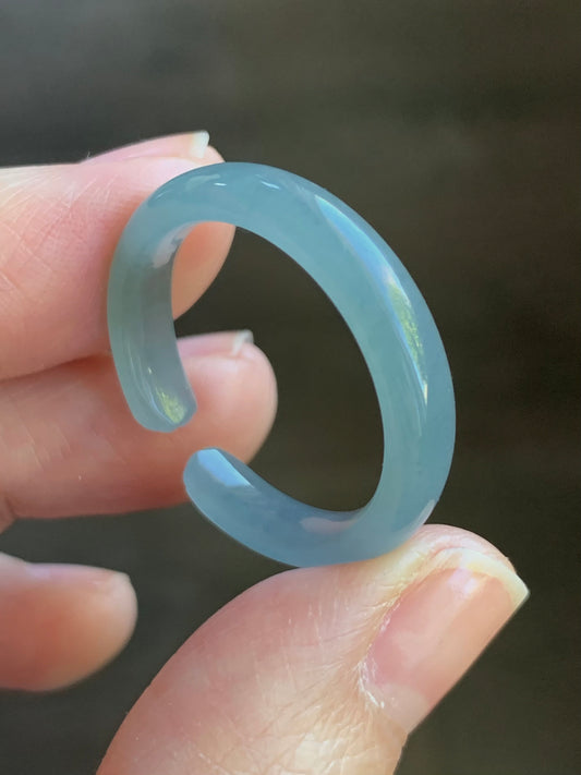 Natural Guatemalan Icy Translucent Gelatinous Light Dusty Blue Jadeite Open Band Ring size 12.25 天然冰危淡蓝翡翠开口戒圈